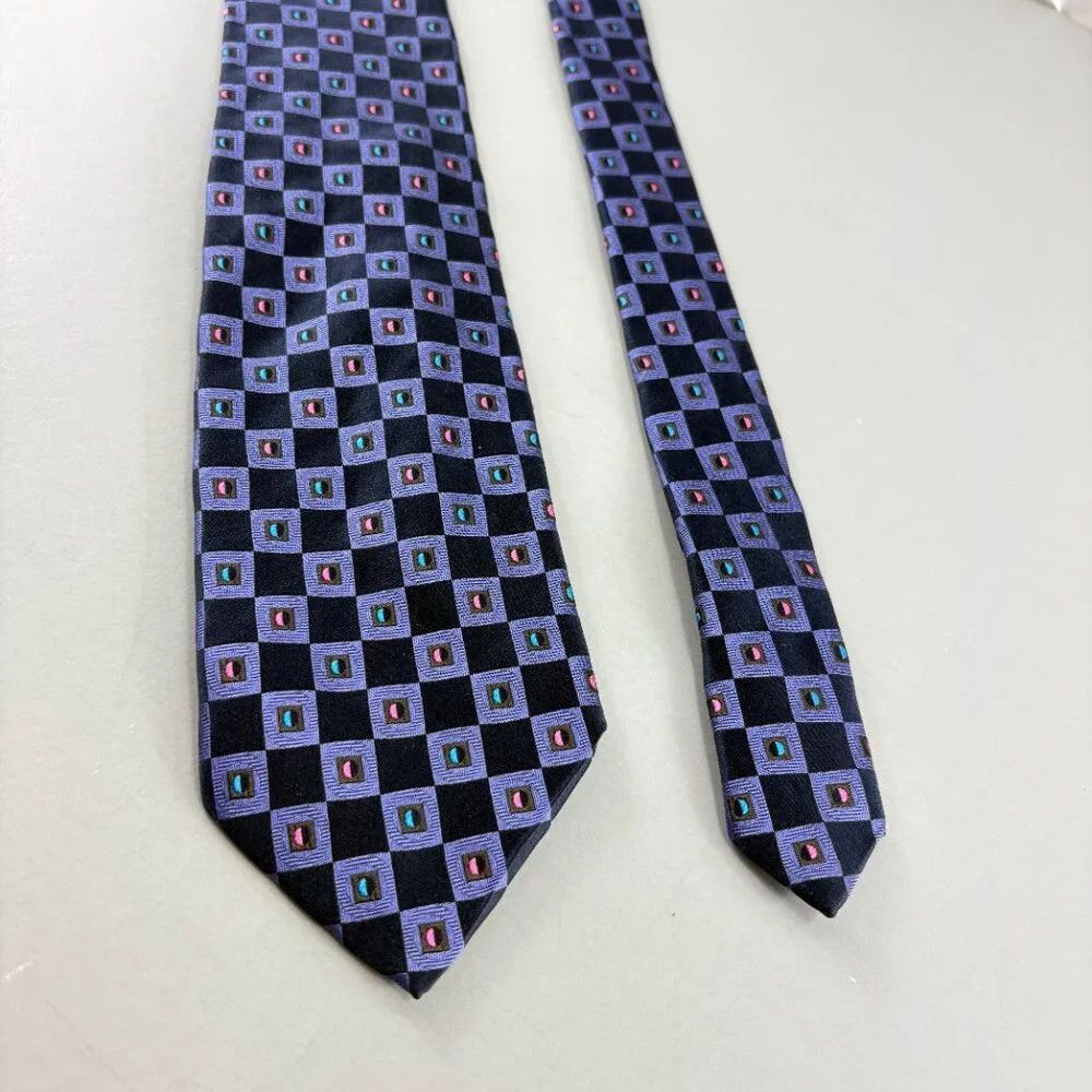 Barneys New York Barney's New York Black / Purple Check Men's Tie Size ONE SIZE - 2 Thumbnail