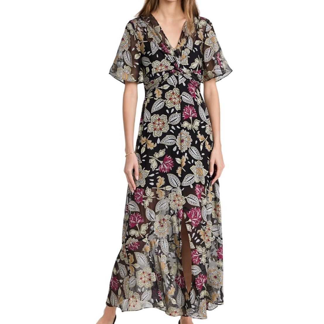 Rag & Bone Rag & Bone Black Floral Sheer V-Neck Maxi Dress S NO LINING Size S / US 4 / IT 40 - 2 Thumbnail