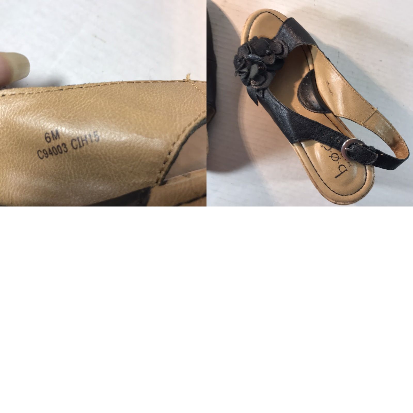 Born Born Concept Black Leather Floral Wedge Slingback Shoes Women’s Size 6M Summer Casual Heel Size US 6 / IT 36 - 8 Thumbnail