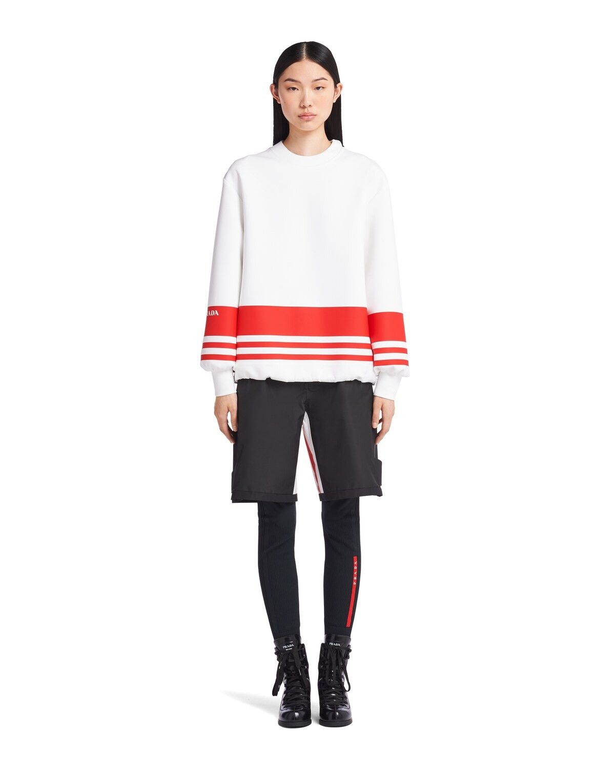 Prada o1la1rc1a0925 Printed Double Jersey Sweatshirt in White/Red Size XL / US 12-14 / IT 48-50 - 2 Thumbnail