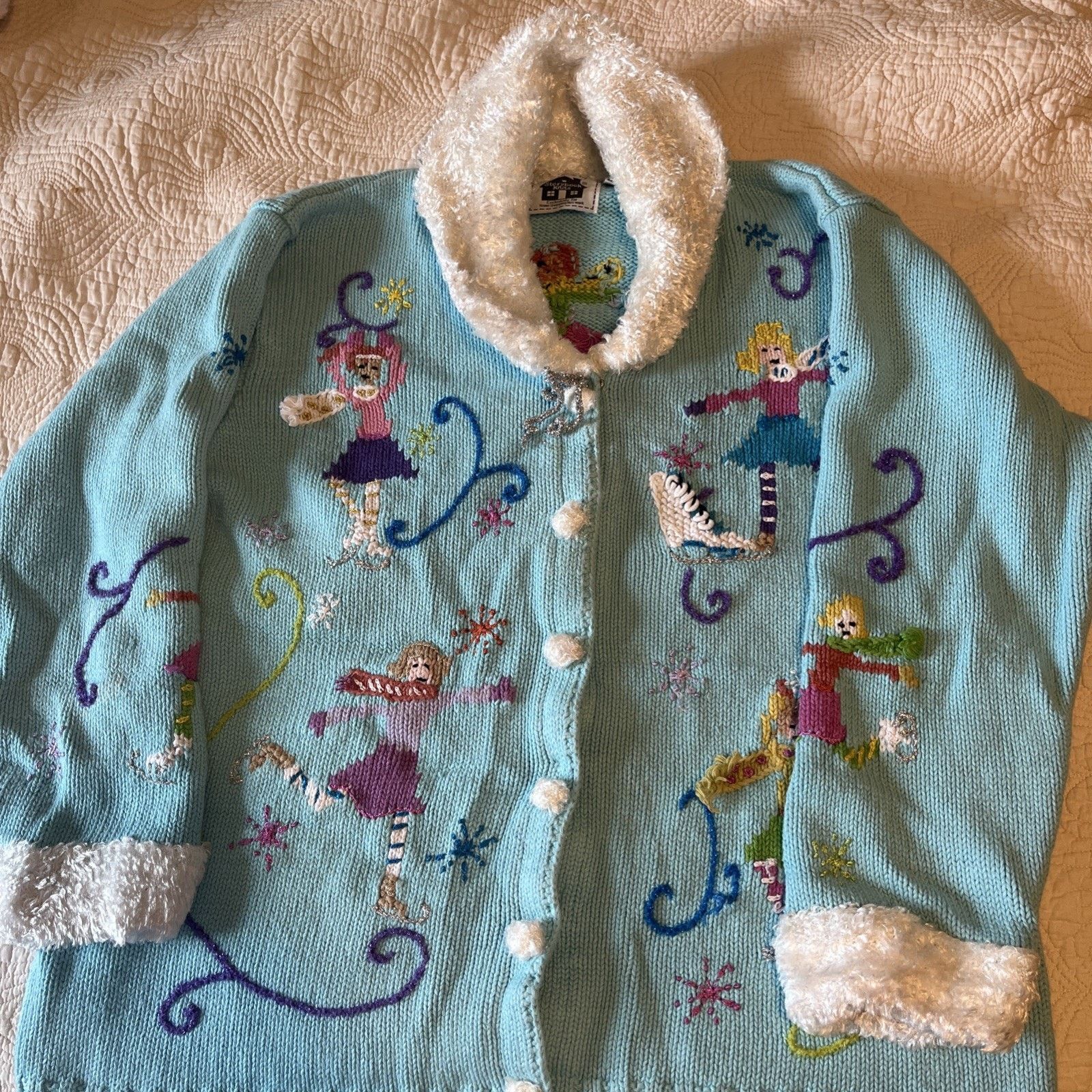 Other Vtg Storybook Knits HSN Size 1X Ice Skaters Cardigan Sweater Size XL / US 12-14 / IT 48-50 - 1 Thumbnail