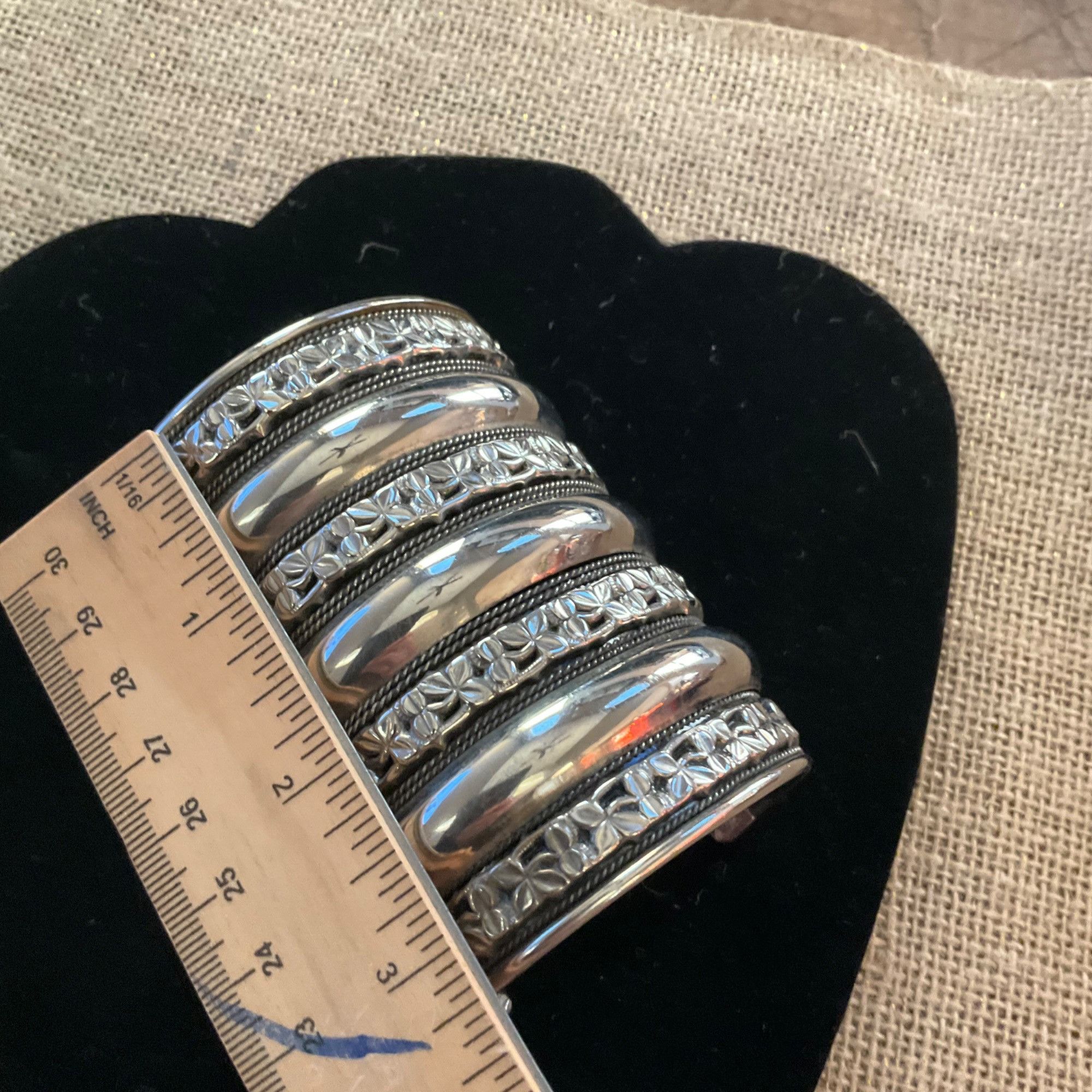 Other Wide Silver Cuff Bracelet With Intricate Floral Pattern Desi Size ONE SIZE - 10 Thumbnail