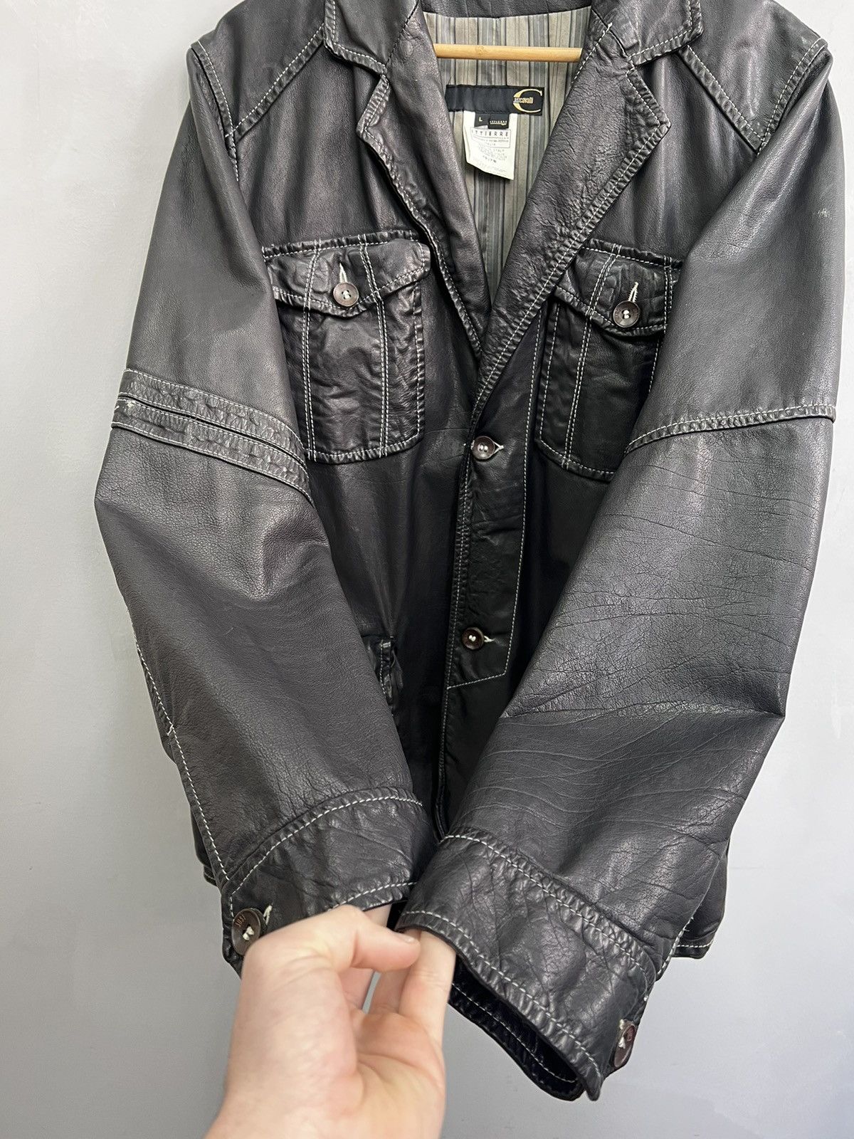 Roberto Cavalli VINTAGE REBERTO CAVALLI LEATHER BLAZER STITCHING POCKETS Y2K Size US L / EU 52-54 / 3 - 9 Thumbnail