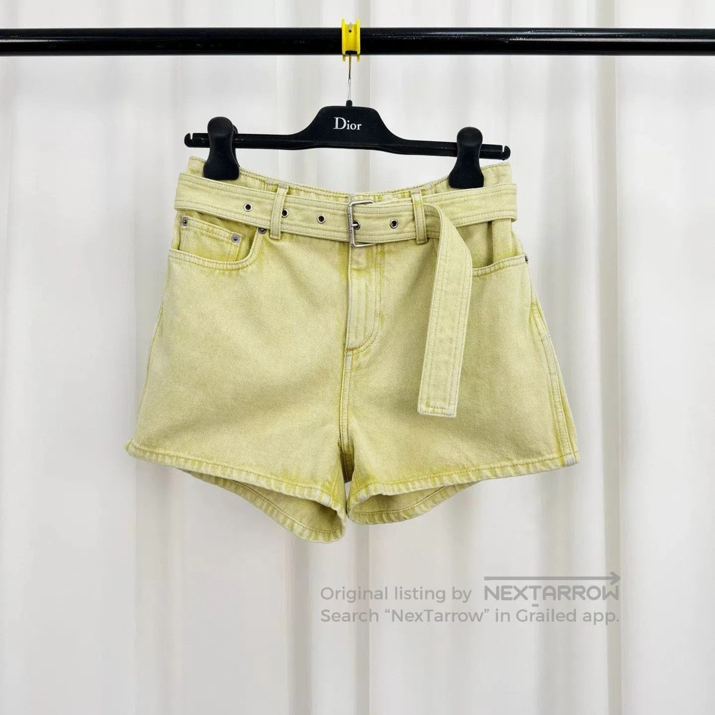 dior washed denim belted shorts.