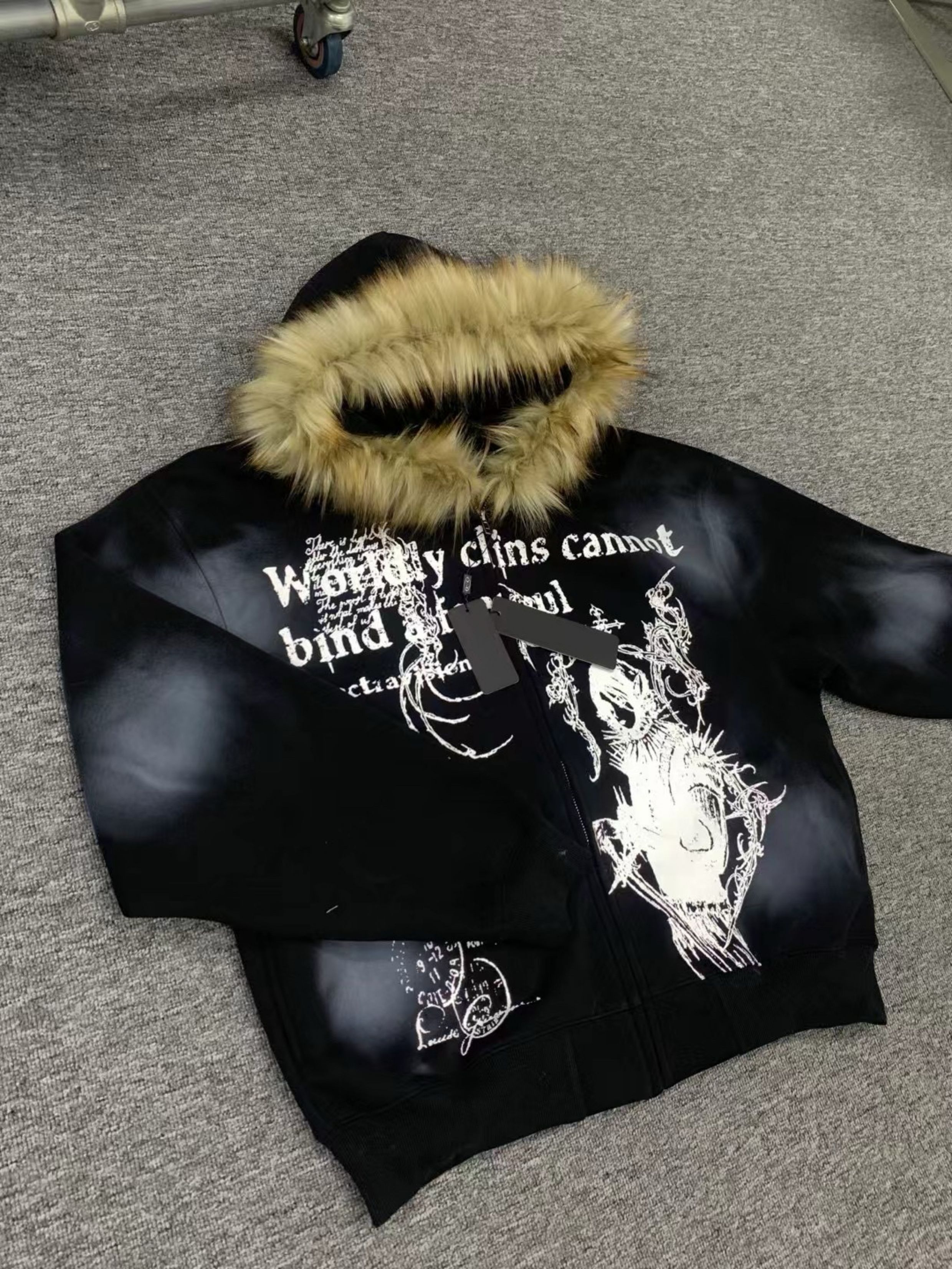 Vintage Wasteland Style Cardigan Zip UP Fur Hooded Jacket Size US L / EU 52-54 / 3 - 4 Thumbnail