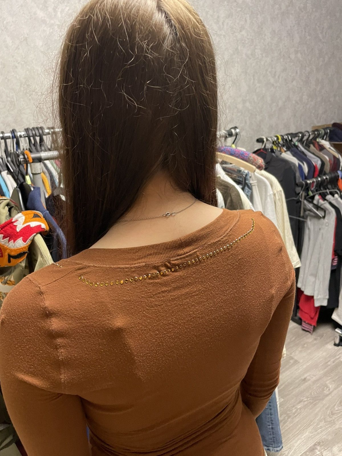 Dolce & Gabbana Y2K DG Dolce Gabbana Brown Rhinestone Logo Long Sleeve Top Size XS / US 0-2 / IT 36-38 - 7 Thumbnail
