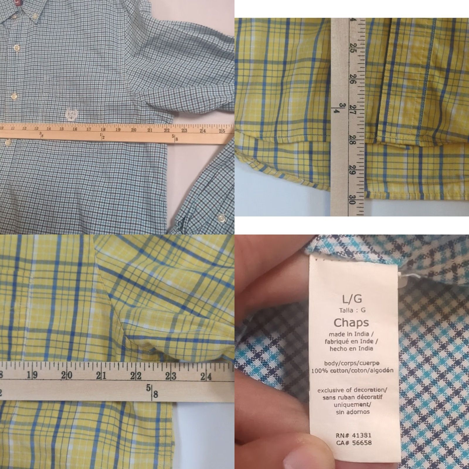 Chaps Chaps Shirt Mens Large Yellow Aqua Stretch Easy Care Button Down Pocket Two Size US L / EU 52-54 / 3 - 8 Thumbnail