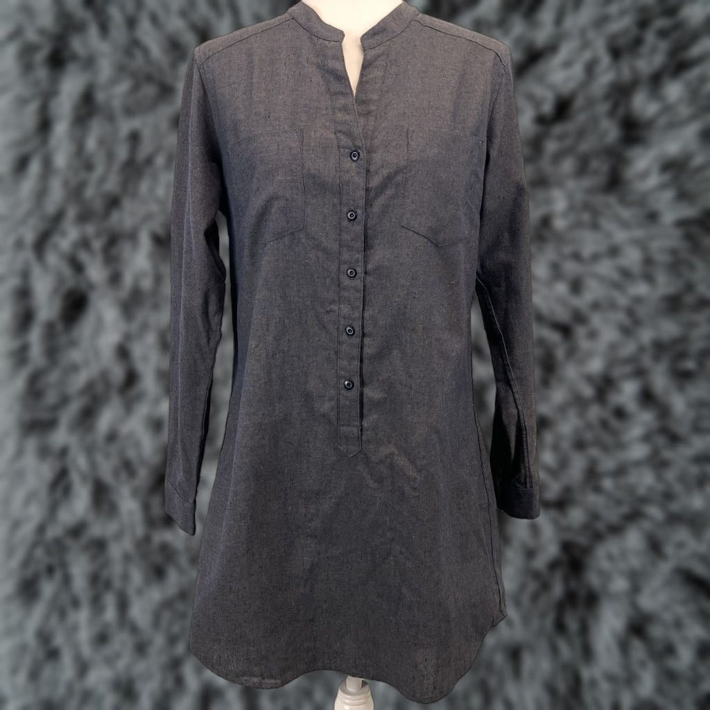 VINTAGE Bridge and Burn Dress Linen Blend Women Sz M Long Sleeve Blue Outdoor Sustainable