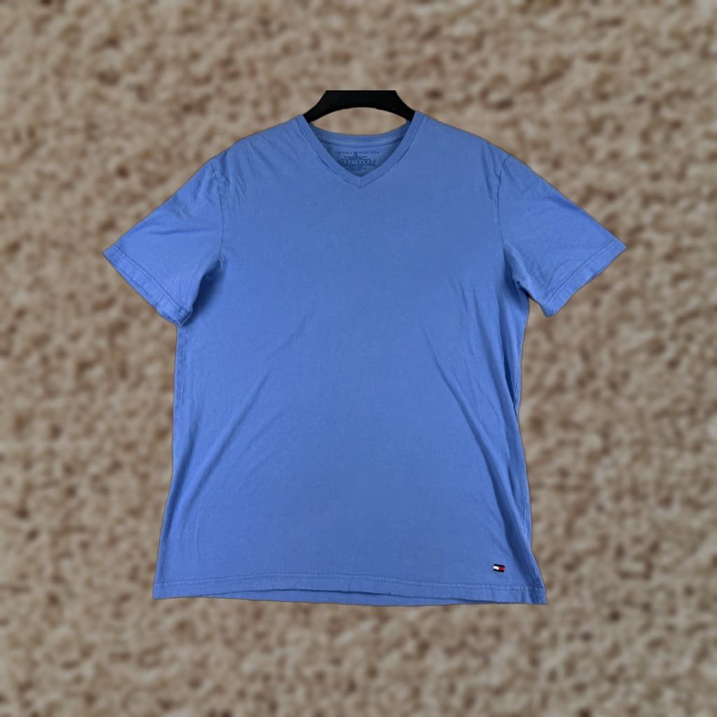 Tommy Hilfiger Tommy Hilfiger Shirt Women's Large Blue V-Neck Short Sleeve Cotton Logo Size L / US 10 / IT 46 - 1 Thumbnail