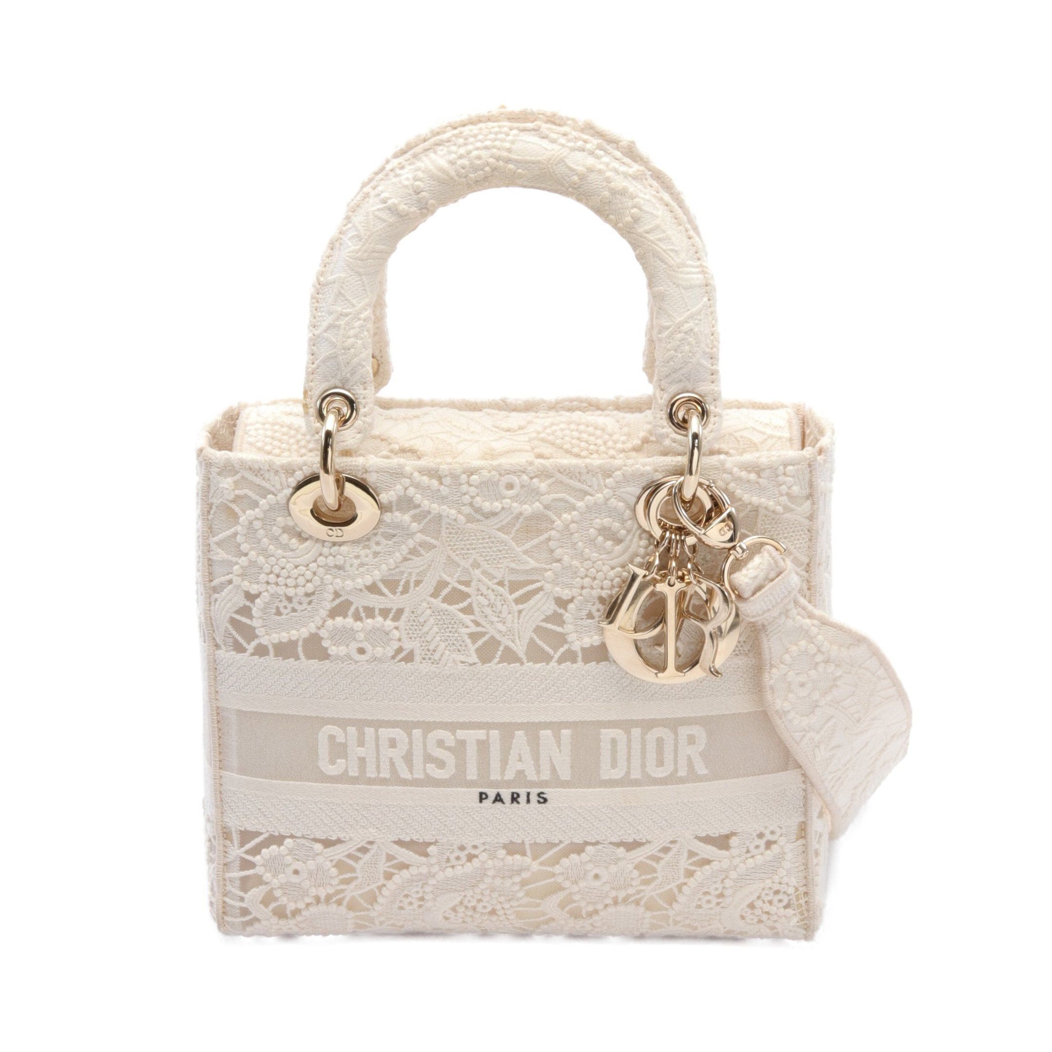 Dior Dior Lady Dior Medium Handbag Canvas Off White Size ONE SIZE - 1 Thumbnail