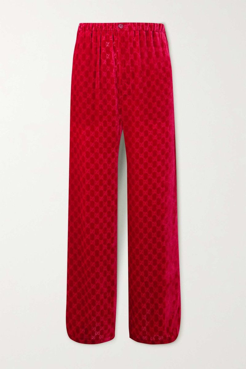 Gucci o1la5ras0526 GG Devoré Velvet Pants in Red Size 27" / US 4 / IT 40 - 1 Thumbnail