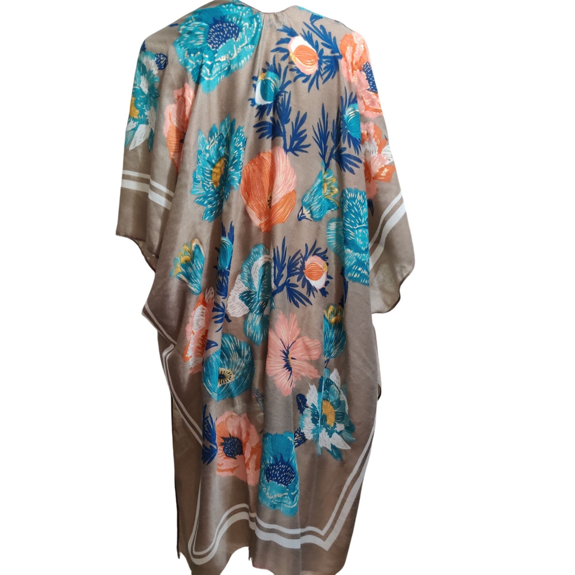 Other Woven Heart L Taupe Floral Open Front Kimono Gold Metallic A Size ONE SIZE - 4 Thumbnail