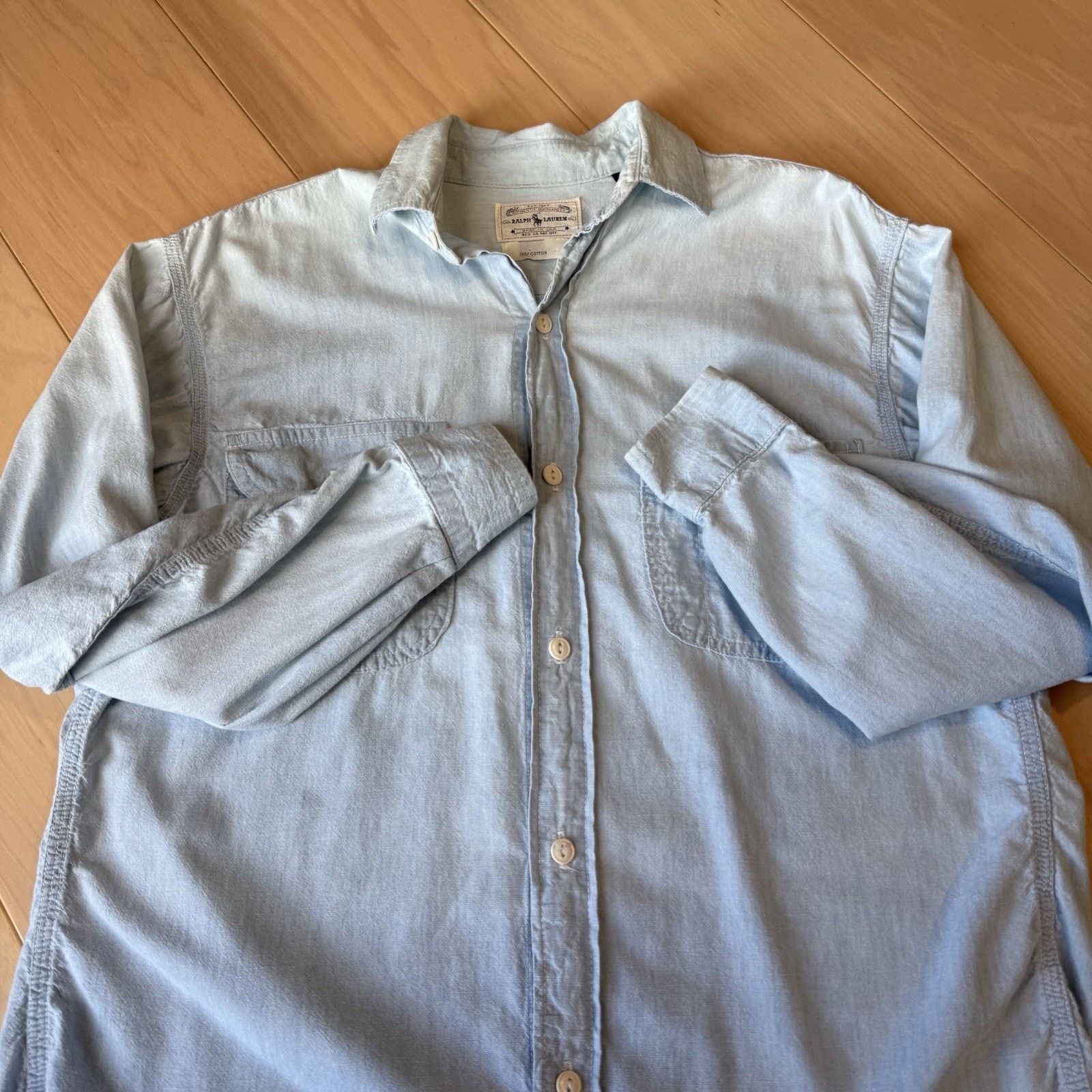 Polo Ralph Lauren × Vintage Vintage Polo Ralph Lauren Chambray Shirt Wmn 12 Blue Light Size XL / US 12-14 / IT 48-50 - 4 Thumbnail