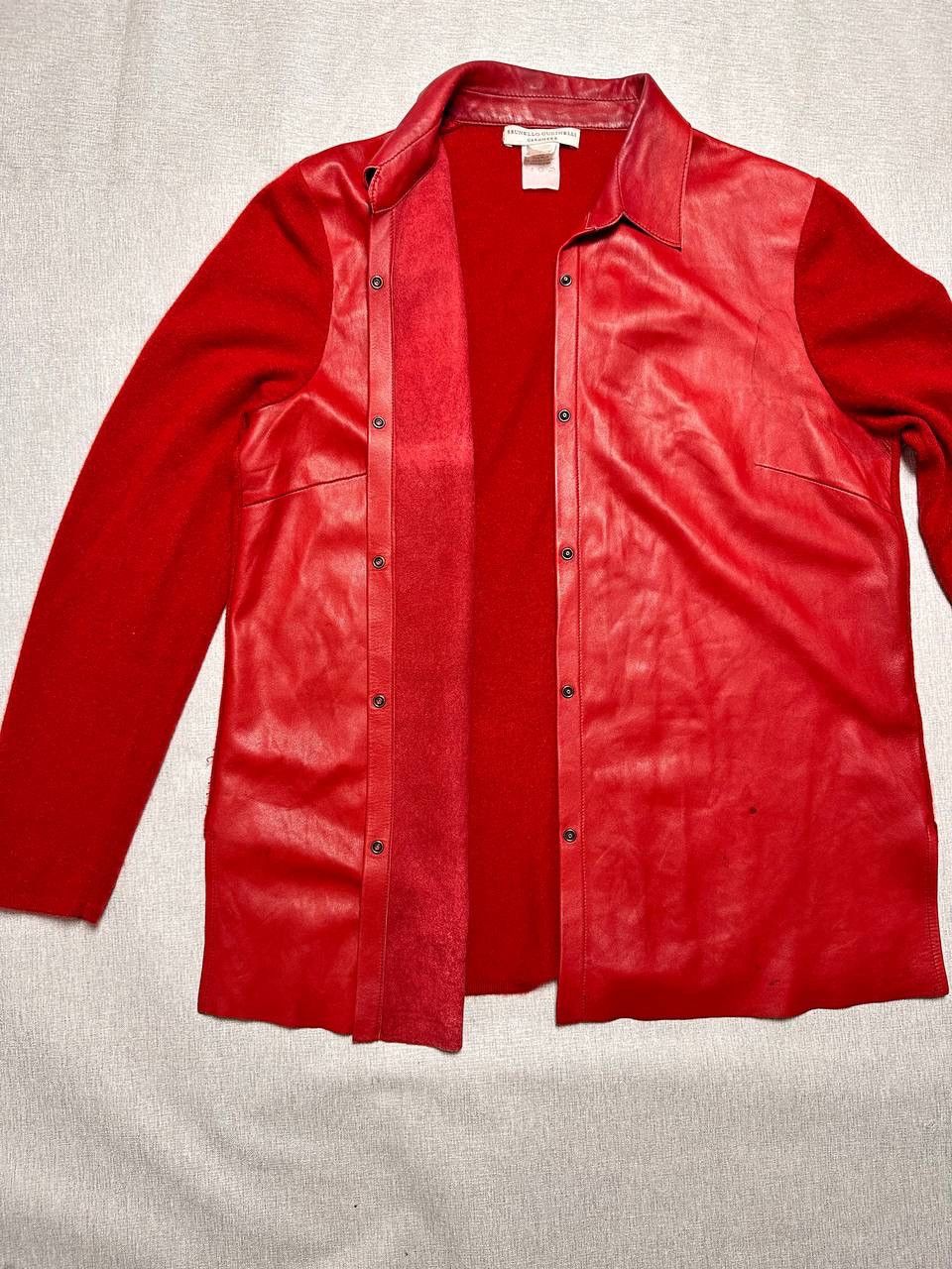 Brunello Cucinelli Brunello Cucinelli Red Leather & Cashmere Overshirt Vintage Size M / US 6-8 / IT 42-44 - 14 Thumbnail