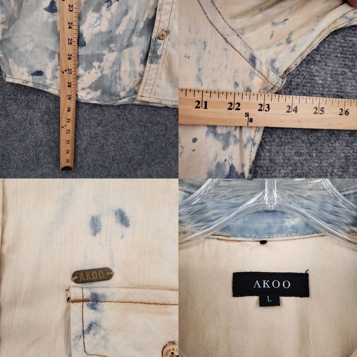 Vintage Akoo Denim Shirt Mens L Large White Acid Wash USA American Flag ...