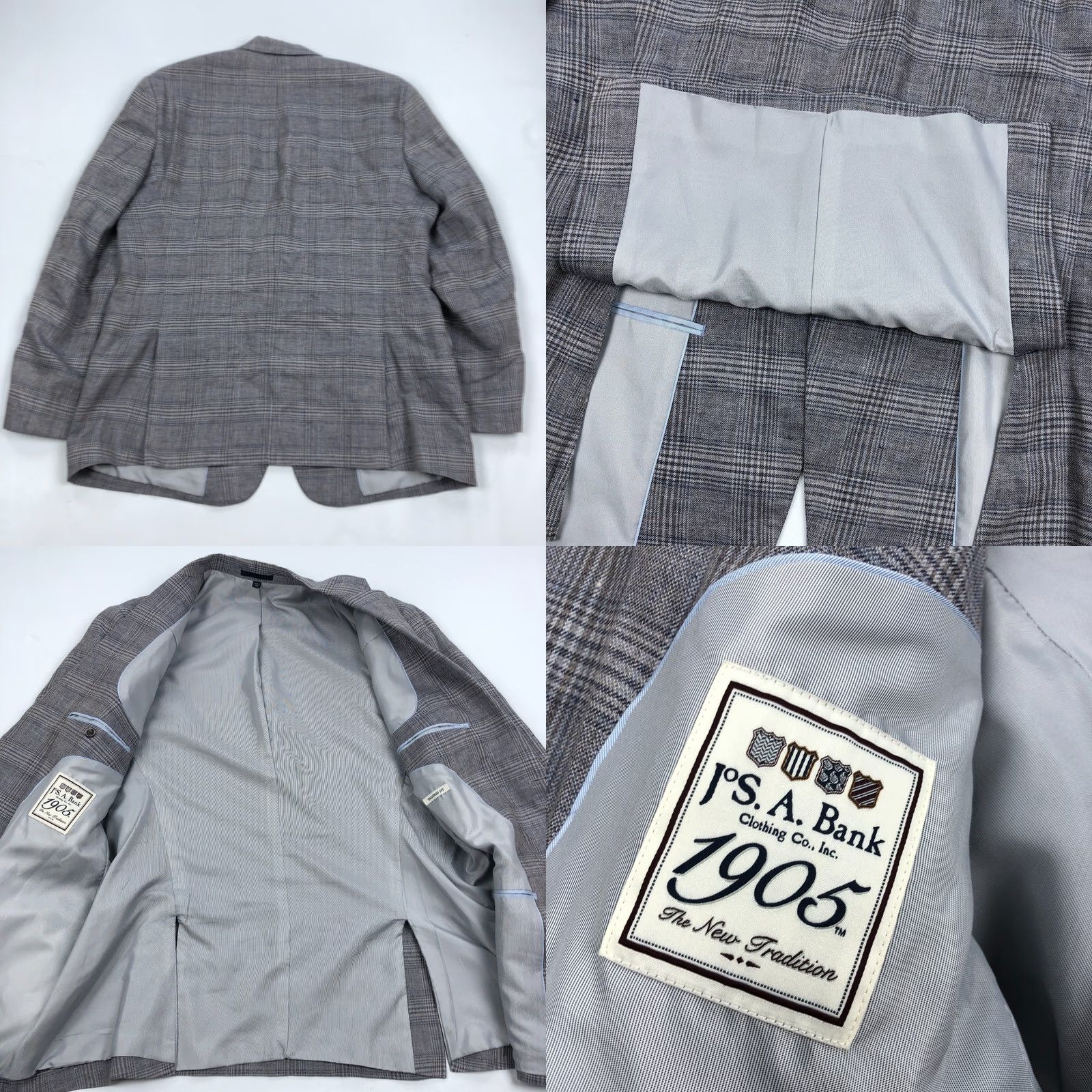 Jos. A. Bank Jos A Bank Blazer Single-Breasted 2-Button Linen Gray Glen Check 44 Regular Men Suit Jacket Sport Coat Size 44R - 8 Thumbnail