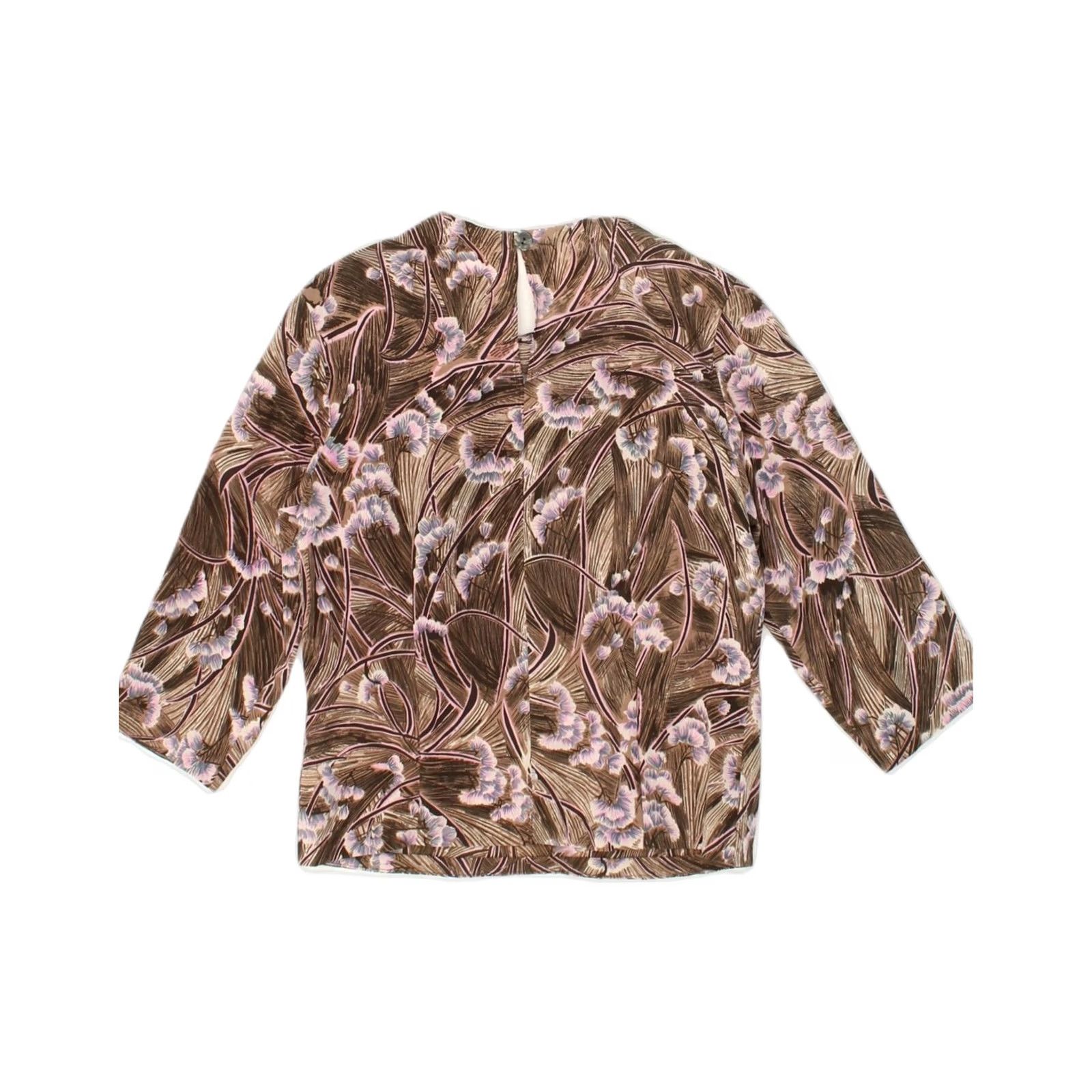 Vintage VINTAGE Womens Long Sleeve Blouse Brown Floral Viscose Medium UK 12 Size M / US 6-8 / IT 42-44 - 2 Thumbnail