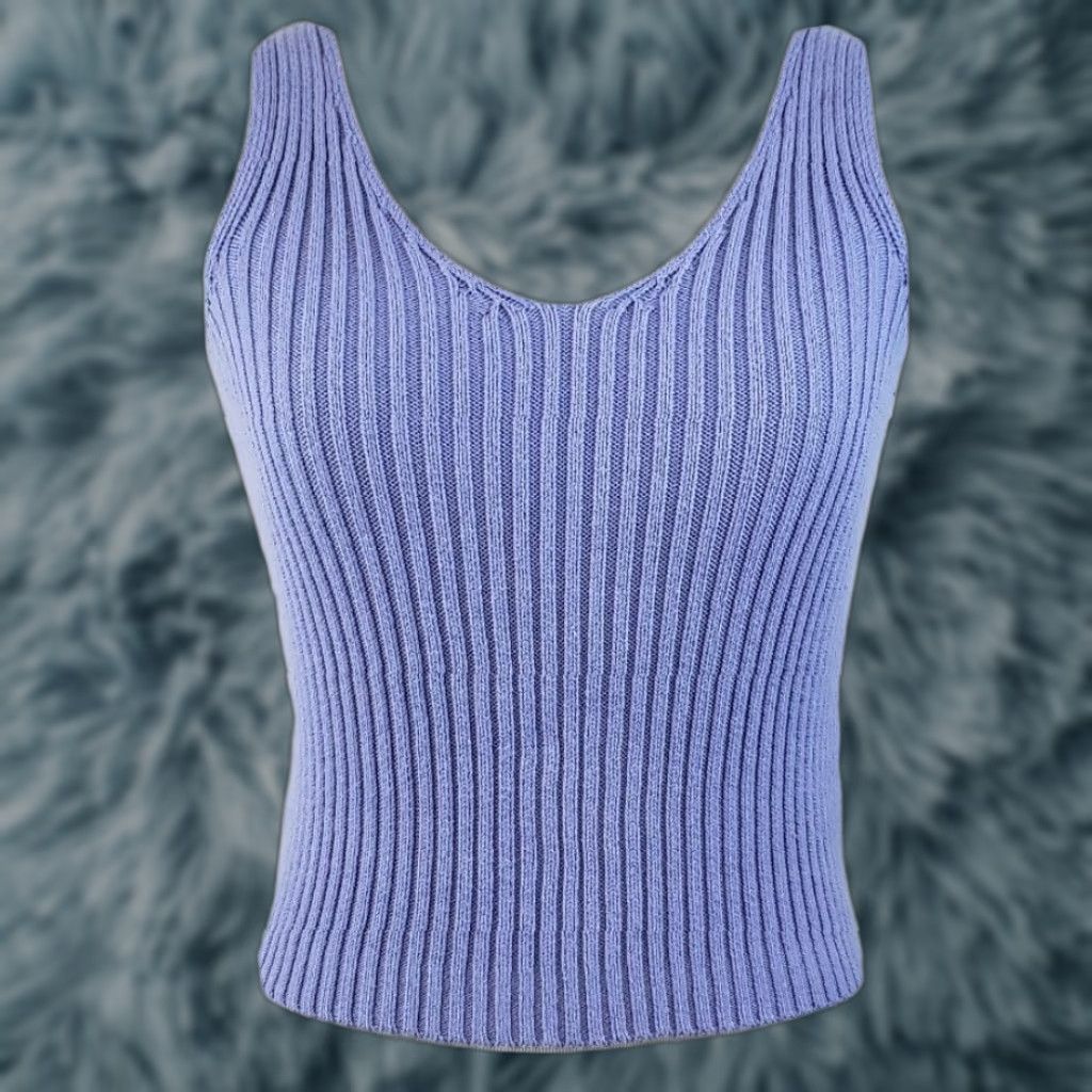 Brandy Melville VINTAGE Brandy Melville Shirt Womens One Size Purple Knit Rina Tank Top Cropped OS Sleeveless V-Neck Gathered Pullover Casual Womens Size ONE SIZE - 1 Thumbnail
