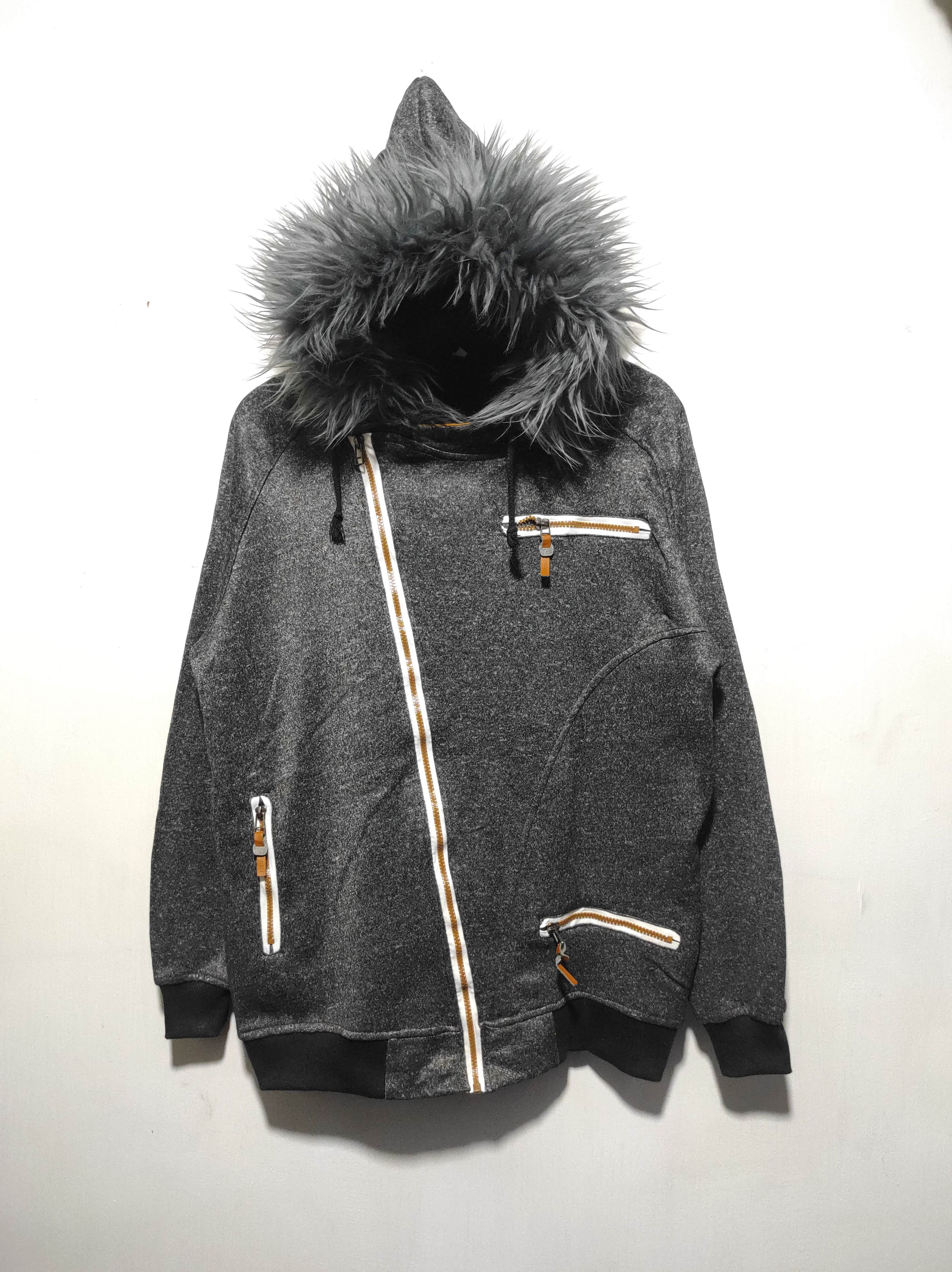 Japanese Brand Gray Asymetrycal zip fur hoodie ifsix LGB style Size US M / EU 48-50 / 2 - 2 Thumbnail