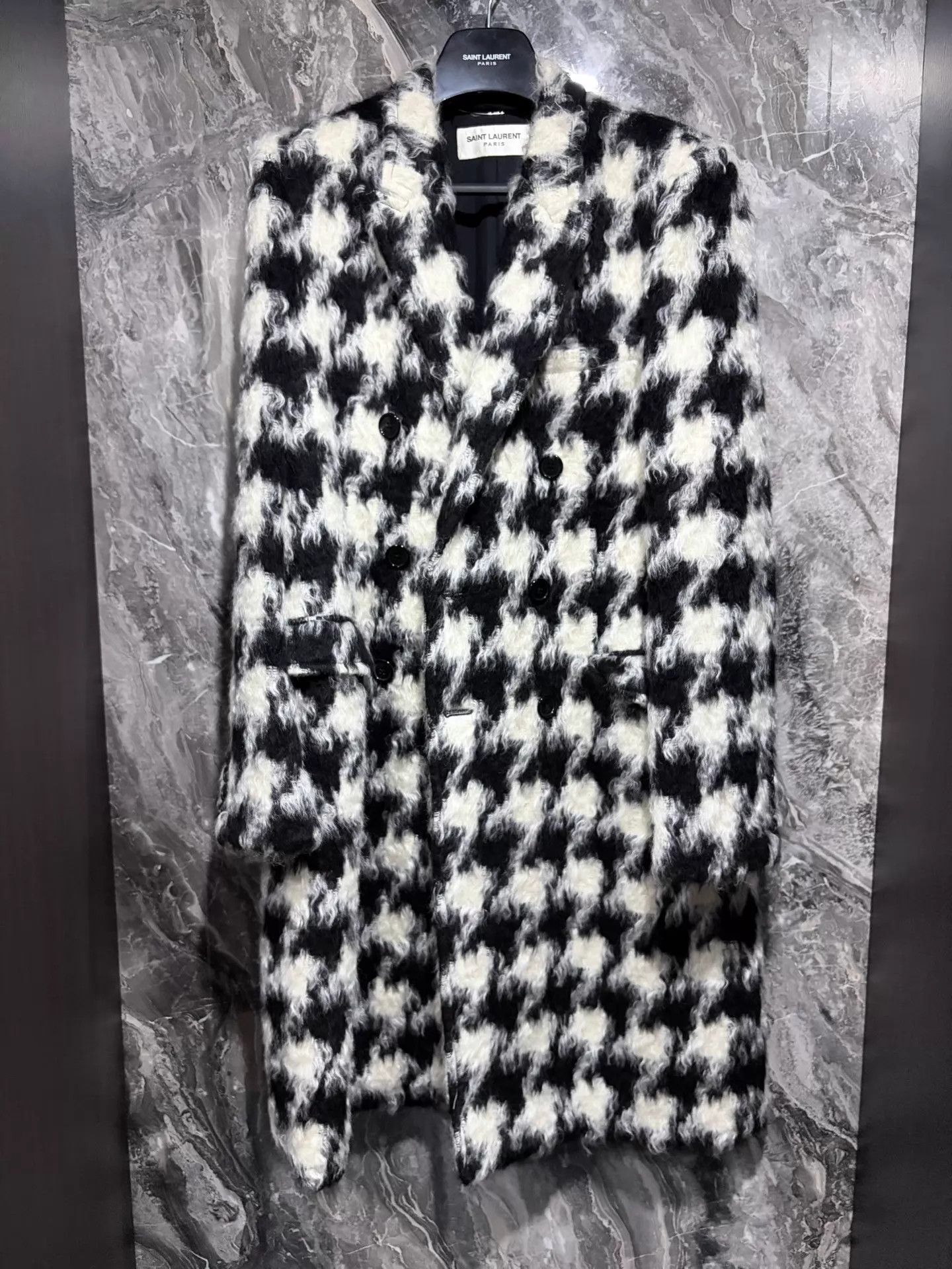 Saint Laurent Paris SAINT LAURENT 14FW Houndstooth Overcoat 54 GD Size US L / EU 52-54 / 3 - 1 Thumbnail