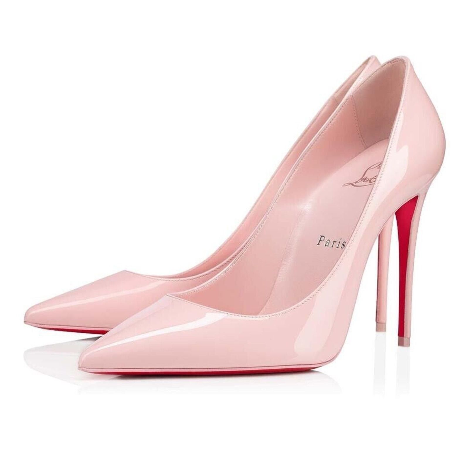 Christian Louboutin Kate 100 Poupee Pink Patent Leather Pointed Toe Heel Pump 35 Size US 5 / IT 35 - 1 Thumbnail
