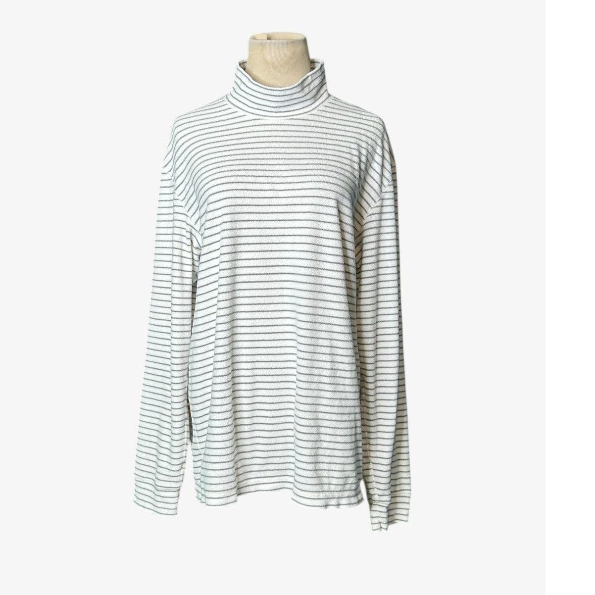Uniqlo Uniqlo white gray stripes long sleeves fleece t shirt size L Size L / US 10 / IT 46 - 10 Thumbnail