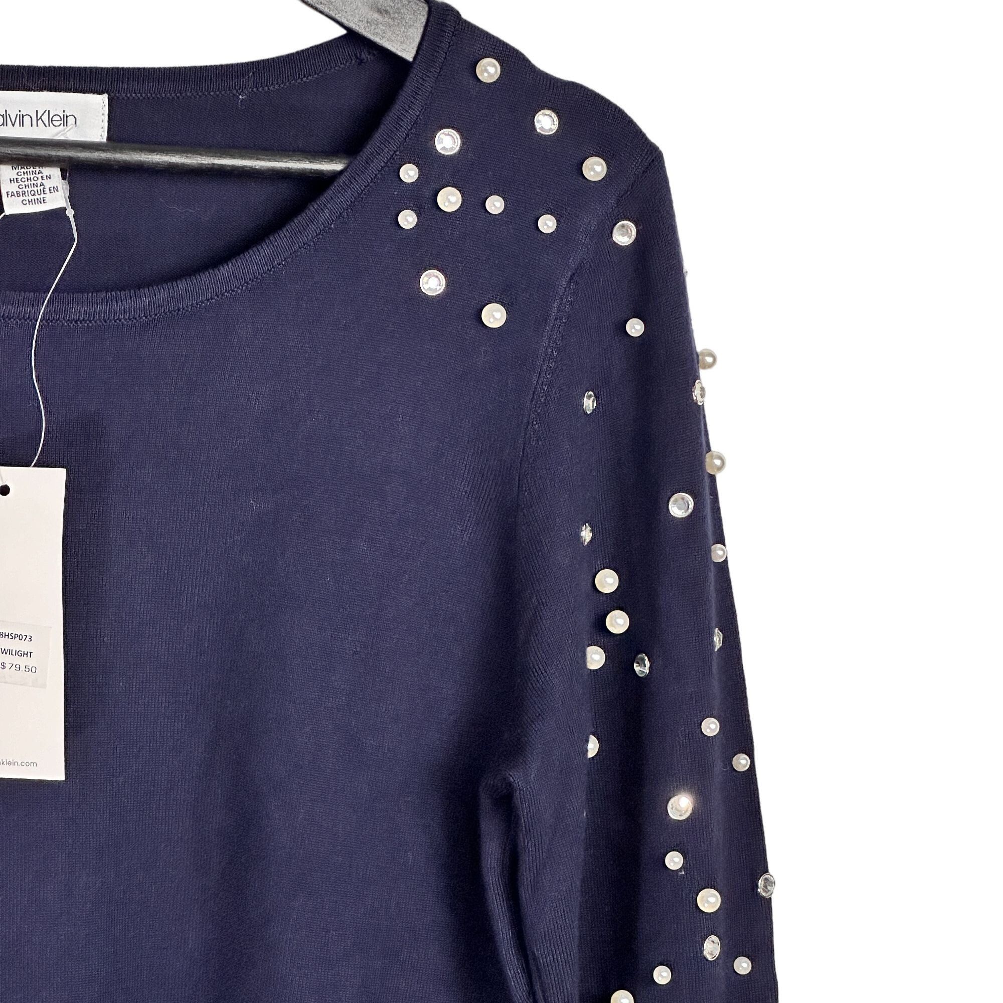 Calvin Klein Calvin Klein Women's Navy Pullover Sweater with Pearl and Rh Size M / US 6-8 / IT 42-44 - 3 Thumbnail