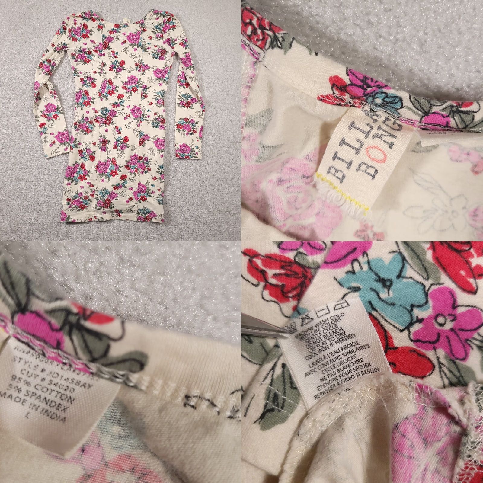 Billabong Billabong Mini Bodycon Shirt Dress Long Sleeve Womens Large Juniors Scoop Floral Dress Size L / US 10 / IT 46 - 9 Thumbnail