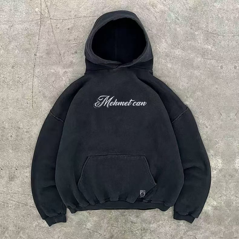 Vintage Black washed retro letter print hoodie y2k Size US M / EU 48-50 / 2 - 1 Thumbnail