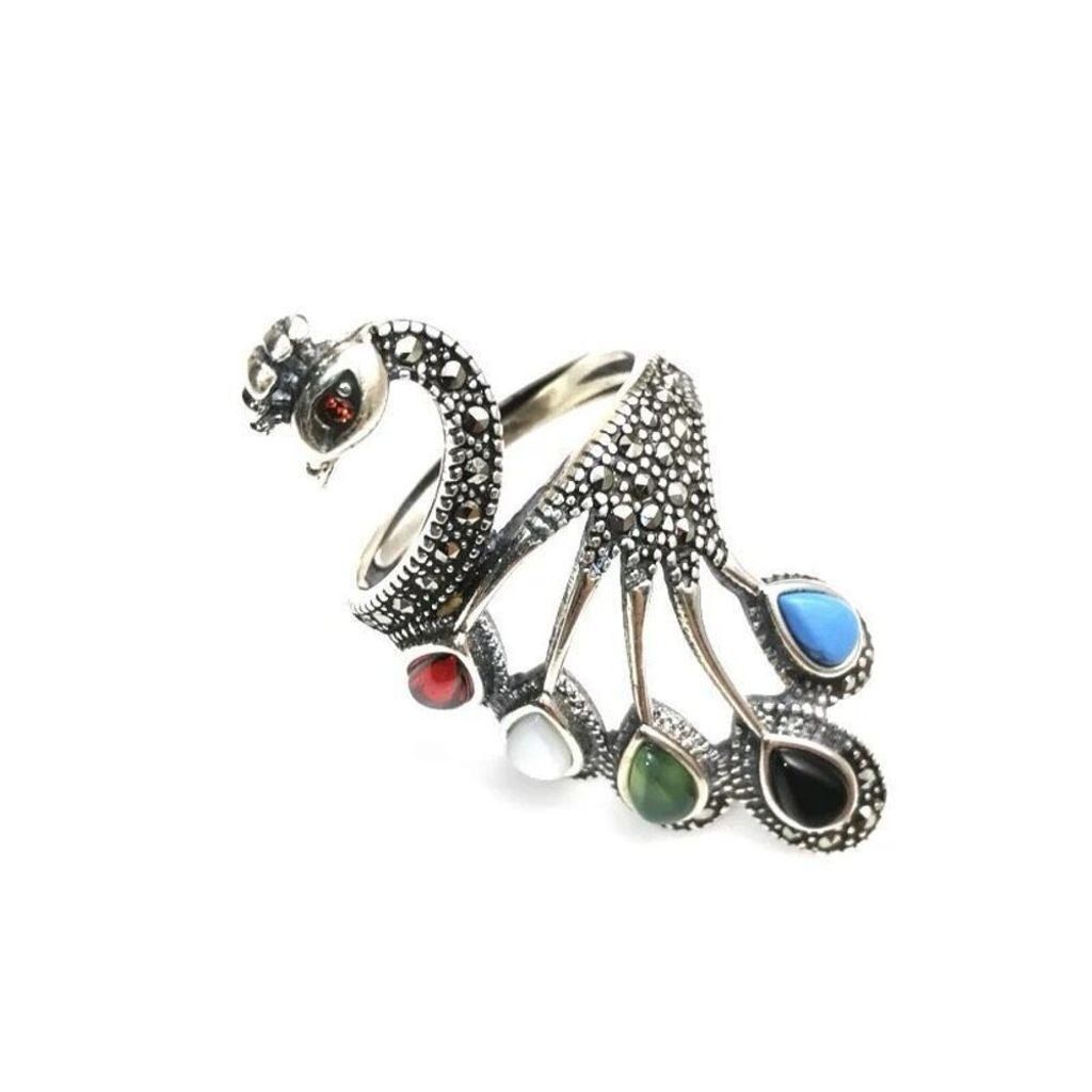 Other Natural Multi Stone Peacock Silver Adjustable Ring Size ONE SIZE - 2 Thumbnail