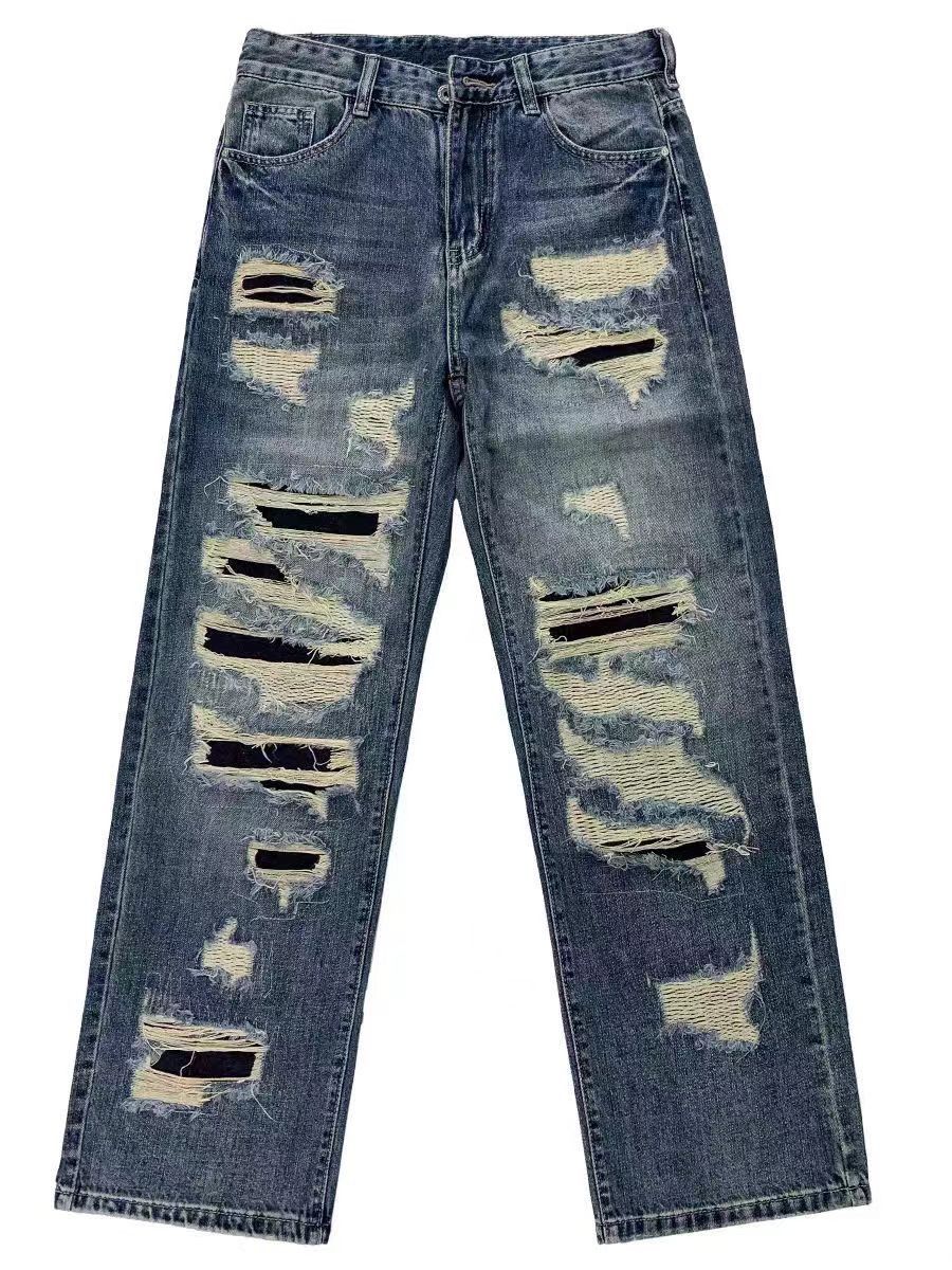 Japanese Brand × Vintage Washed and Aged Hole Patch Loose Hip Hop Jeans Size US 34 / EU 50 - 5 Thumbnail