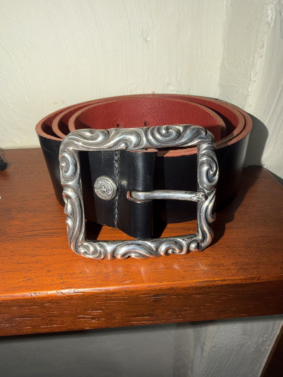 Chrome Hearts Chrome Hearts SCRLREC Leather Belt – Rectangle Scroll Buckle Size 34 - 10 Thumbnail