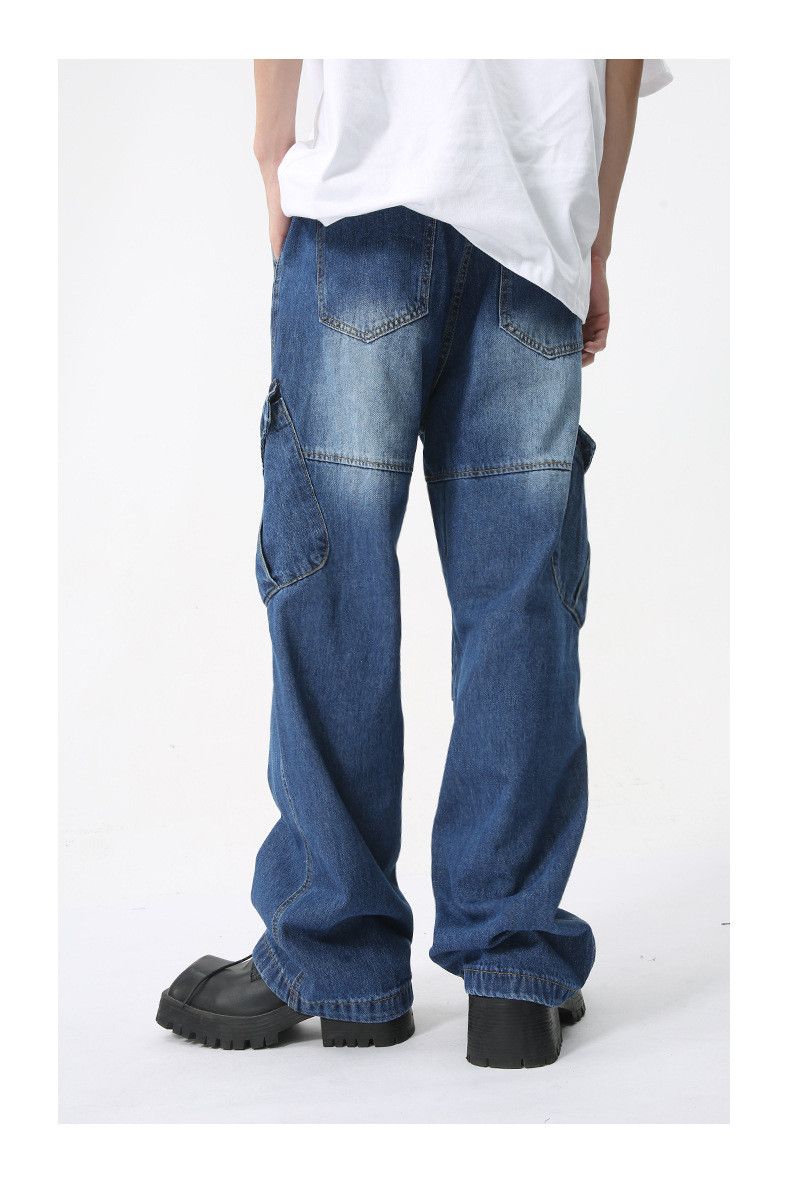 Japanese Brand Dark blue vintage washed large pocket cargo jeans y2k Size US 32 / EU 48 - 4 Thumbnail