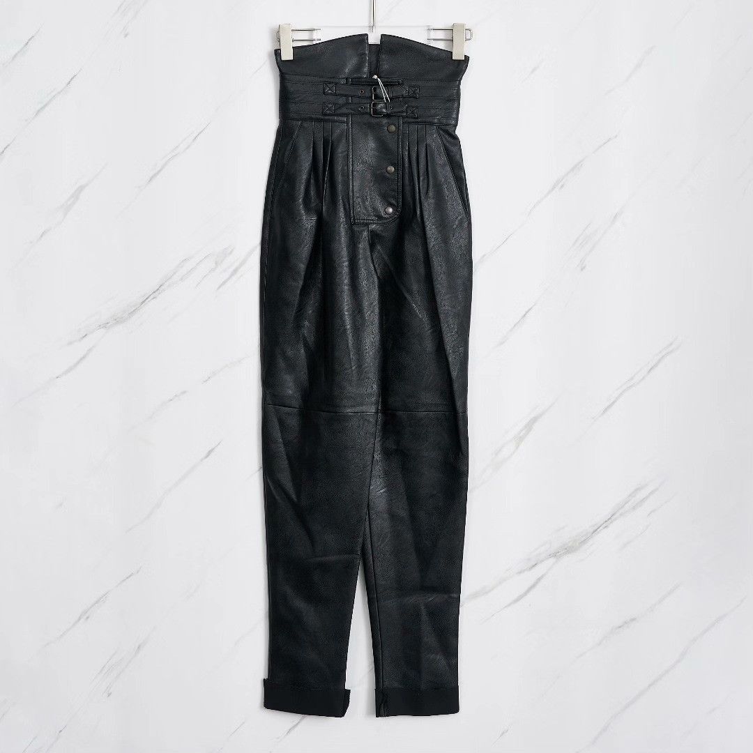 Maison Margiela Maison Margiela Women's Vintage High-Waist Cuffed Leather Pants Size 40" / US 18 - 1 Thumbnail
