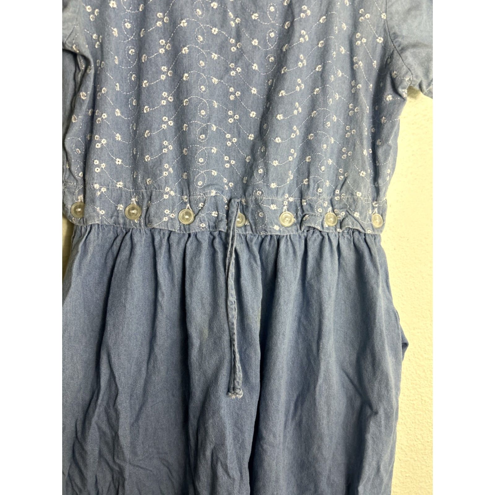 Vintage VINTAGE Chambray Women’s Medium Dress Blue Floral Elastic Waist Ankle Length Size M / US 6-8 / IT 42-44 - 5 Thumbnail