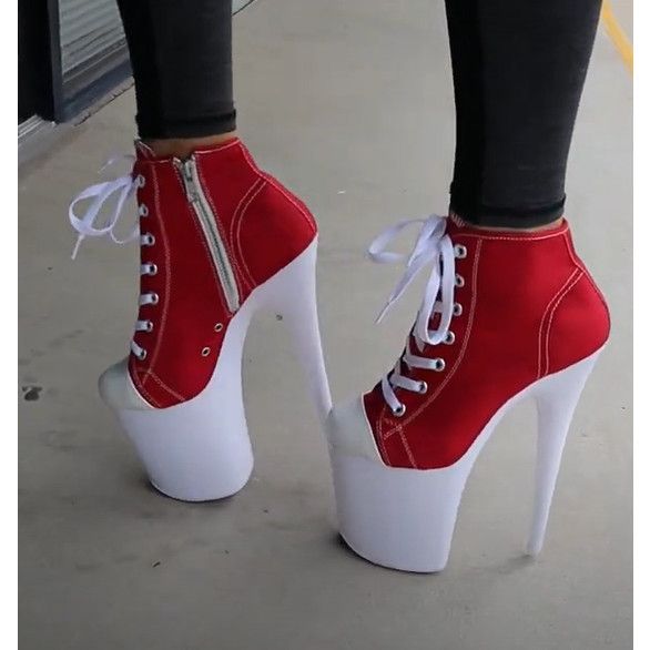 Other 800SK UV 8" High Heel Platform Sneakers Red White Blacklight Size US 7 / IT 37 - 2 Thumbnail