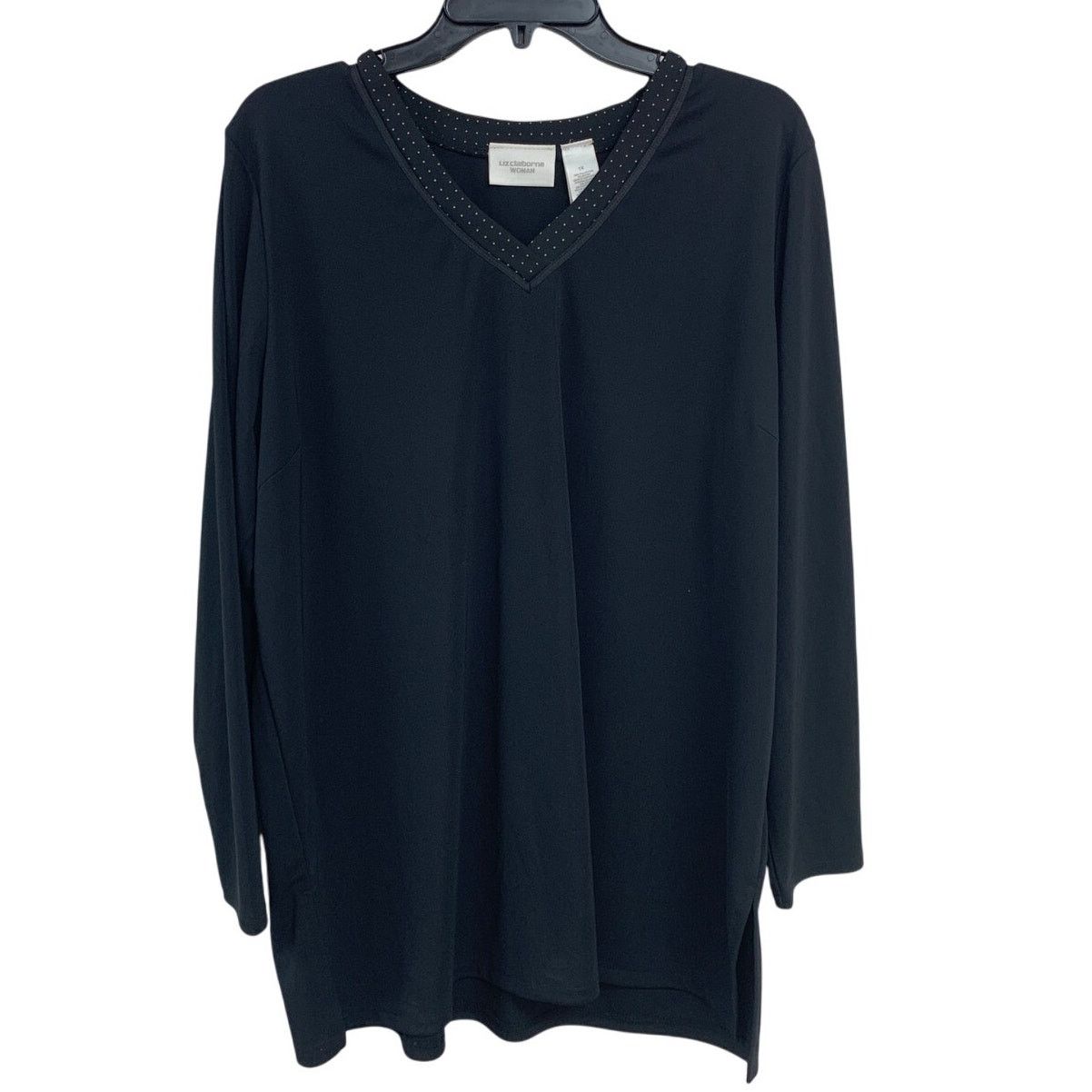 Liz Claiborne New Liz Claiborne Womens 1X Black Long Sleeve V Neck Top Size XL / US 12-14 / IT 48-50 - 1 Thumbnail