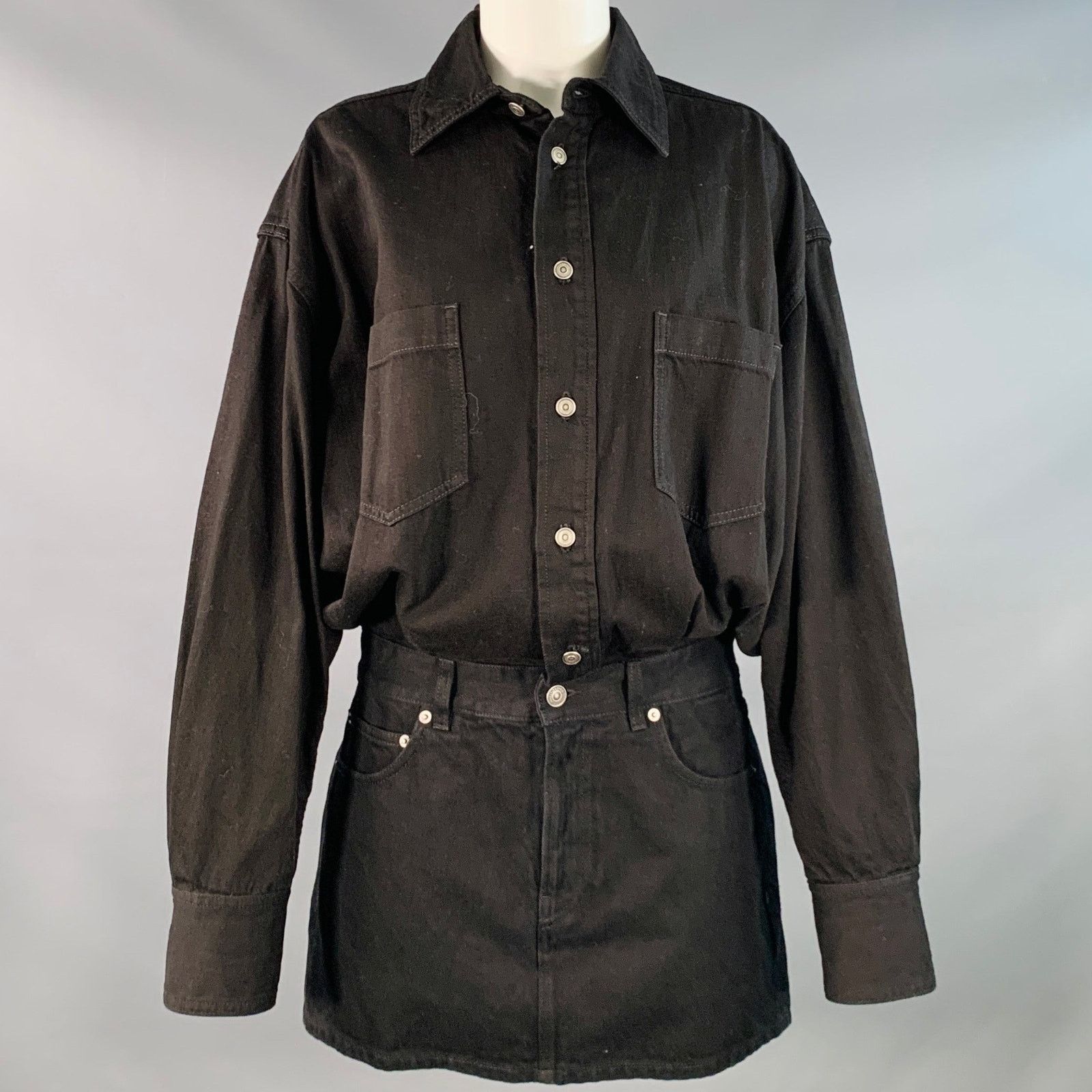 HAIKURE Size S Black Cotton Twill Long Sleeve Shirt Dress