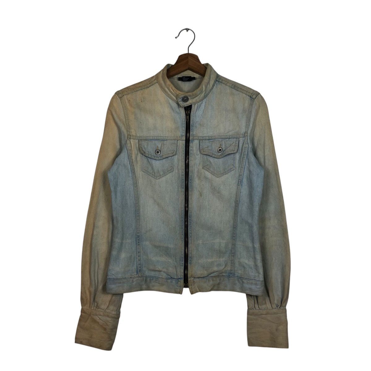 Diesel 📌Cropped Denim Biker Jacket Diesel Acid Wash Design Size US S / EU 44-46 / 1 - 2 Thumbnail