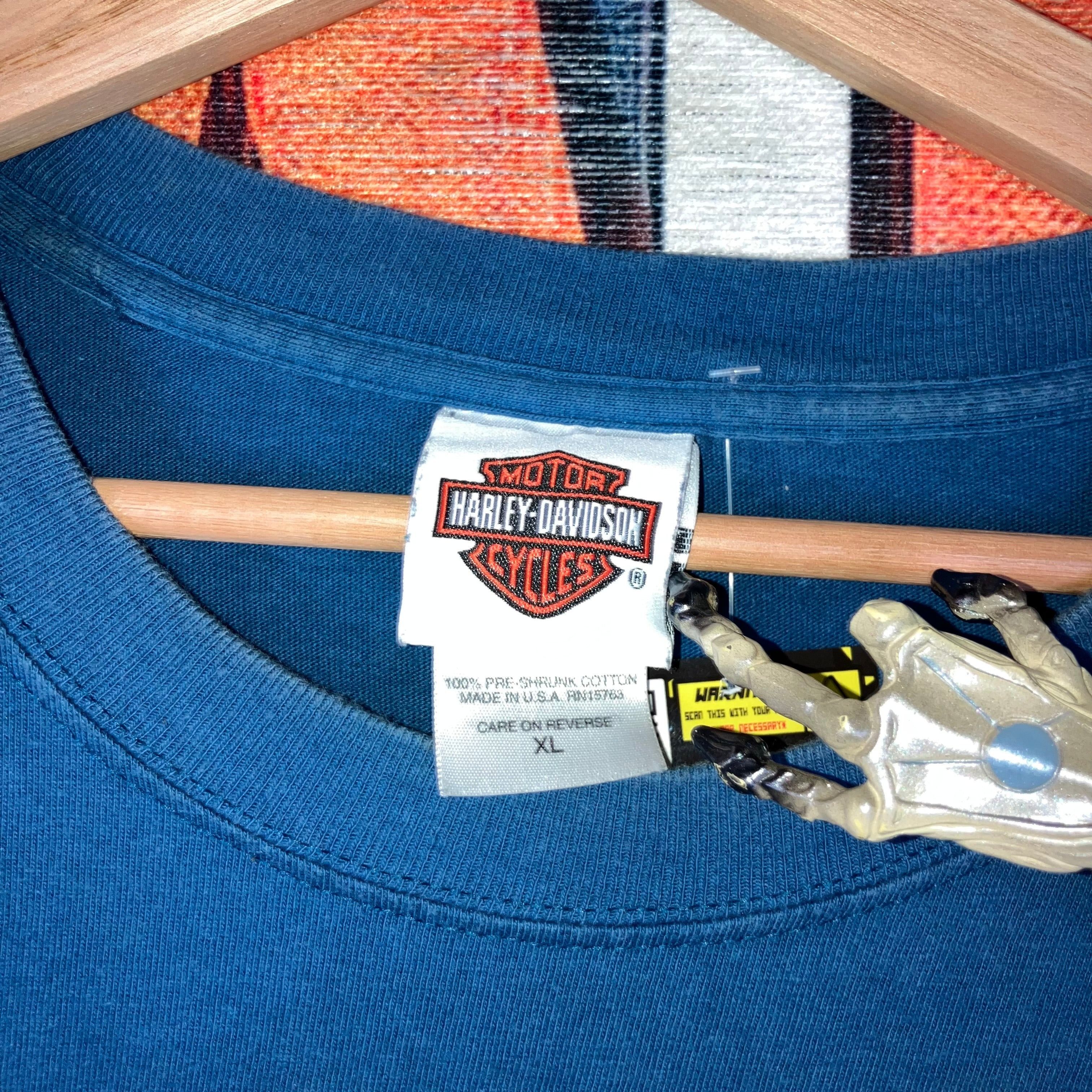 Harley Davidson × Vintage Vintage Y2K 2005 Harley Davidson Singapore Blue Flame Tee Si Size US XL / EU 56 / 4 - 3 Thumbnail