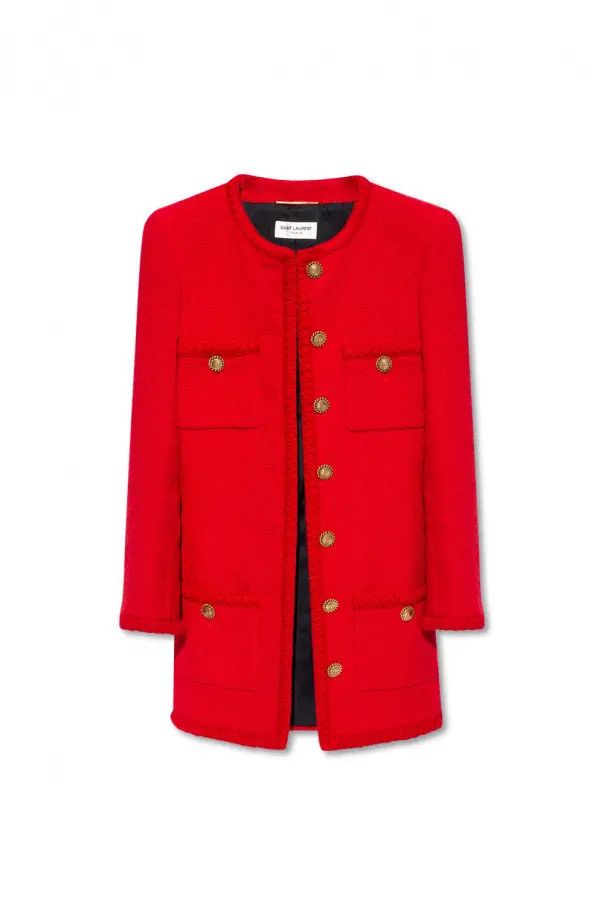 Saint Laurent Paris o1s1wg110924 Long Jacket in Diamond- Embossed Tweed in Red Size M / US 6-8 / IT 42-44 - 1 Thumbnail