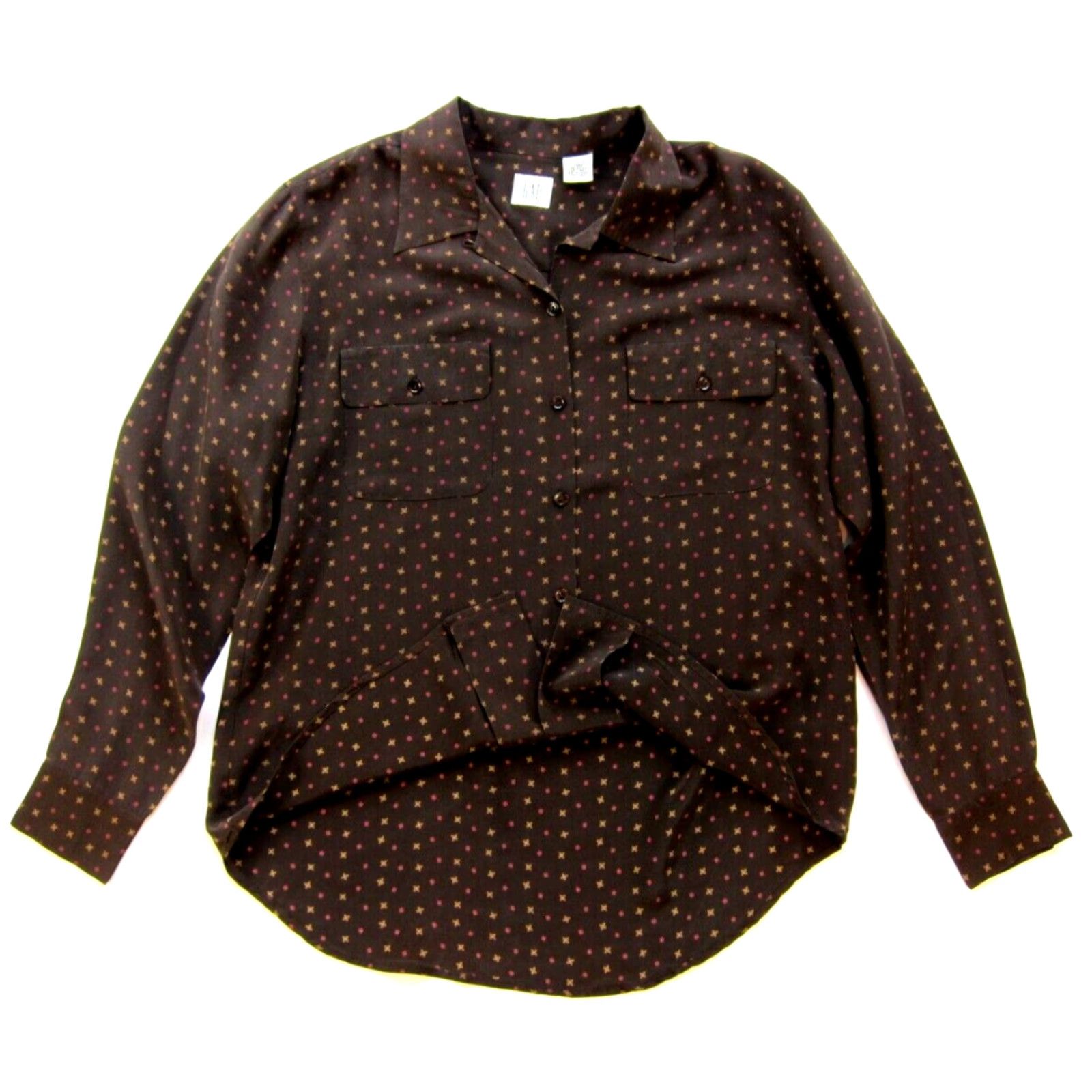 Gap GAP Blouse 100% Silk Brown Star Polka Dot Collar Button Down Long Sleeve Medium Women Adult Regular Shirt Womens Size M / US 6-8 / IT 42-44 - 4 Thumbnail