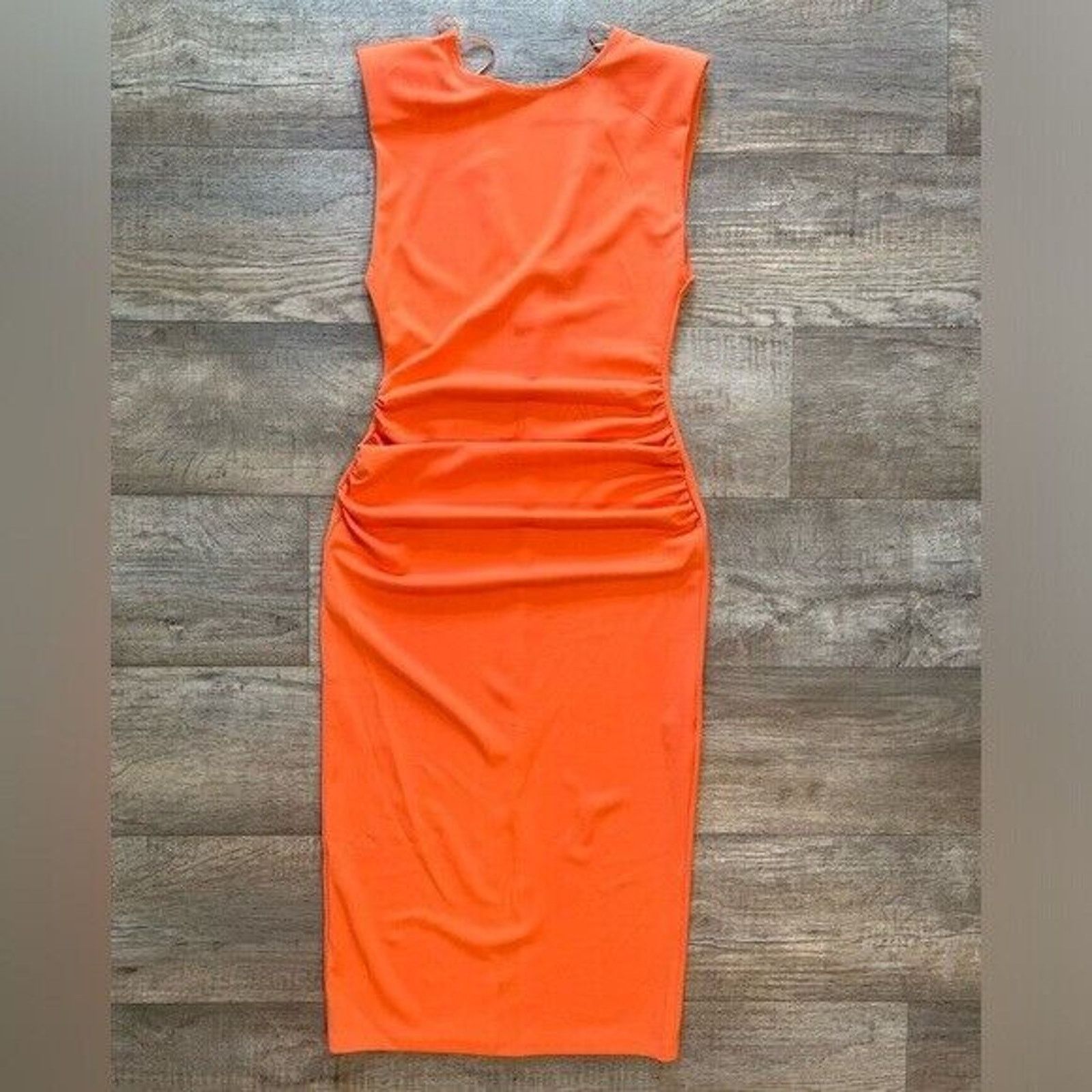 ZARA Orange Fitted Midi Dress NWT