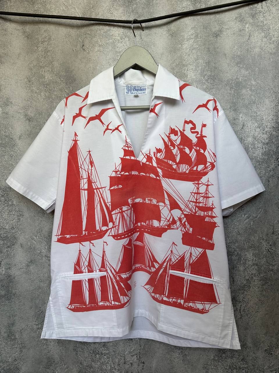 Vintage 1960s The Bagshaws St. Lucia Sailing Ship Print Shirt Dagger Size US M / EU 48-50 / 2 - 3 Thumbnail
