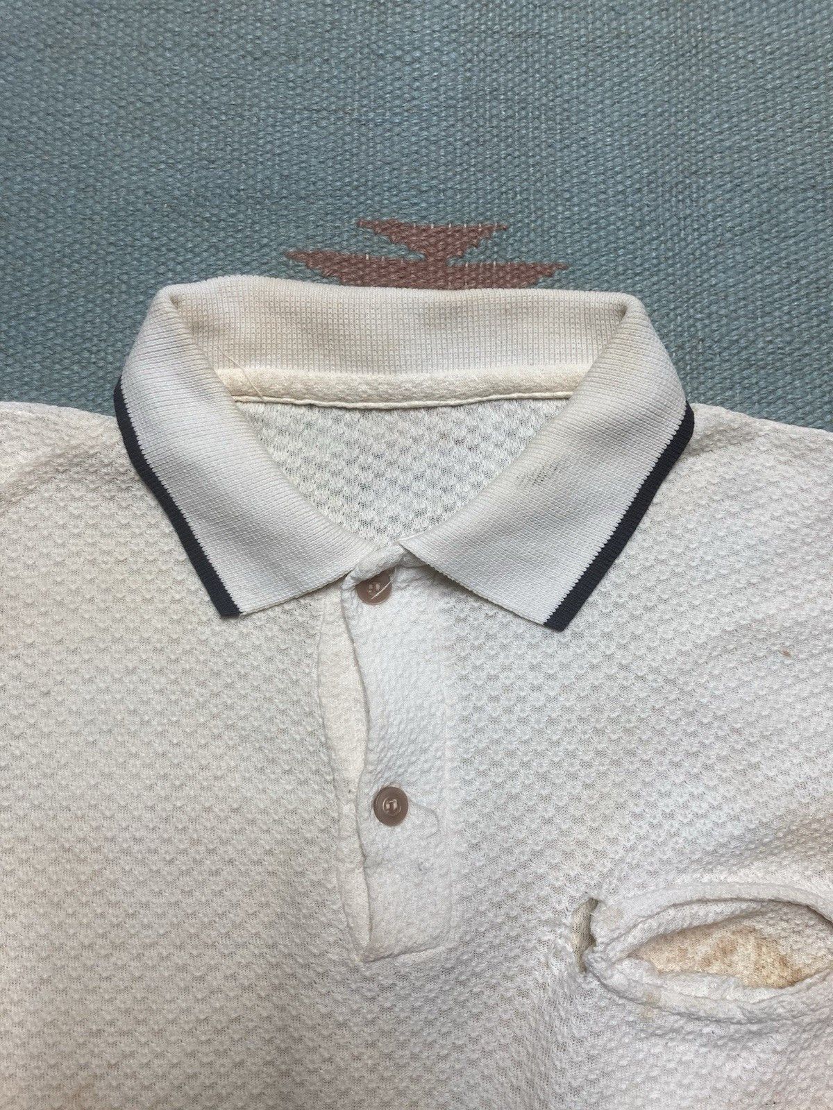 Vintage 1960s polo shirt jacquard waffle knit stained cotton medium Size US M / EU 48-50 / 2 - 6 Thumbnail