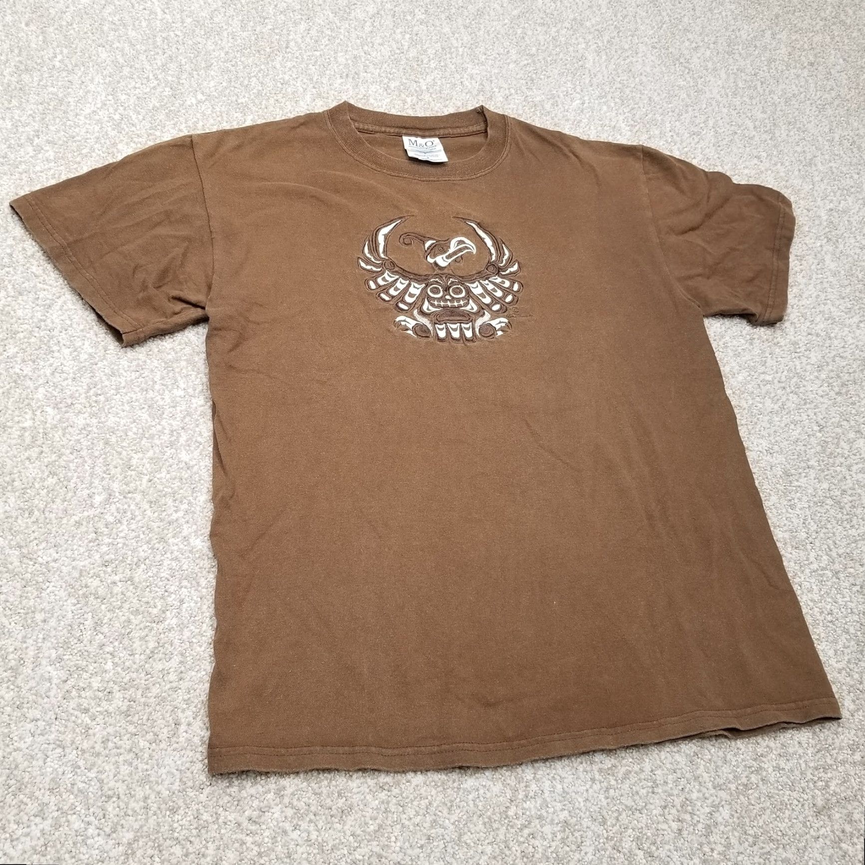 Vintage O & M Aztec Tribal Shirt Mens L Brown Crewneck Embroidered Artist Signed T-Shirt Cotton Jersey Embroidered Logo Casual Short Sleeve Vintage? Size US L / EU 52-54 / 3 - 4 Thumbnail