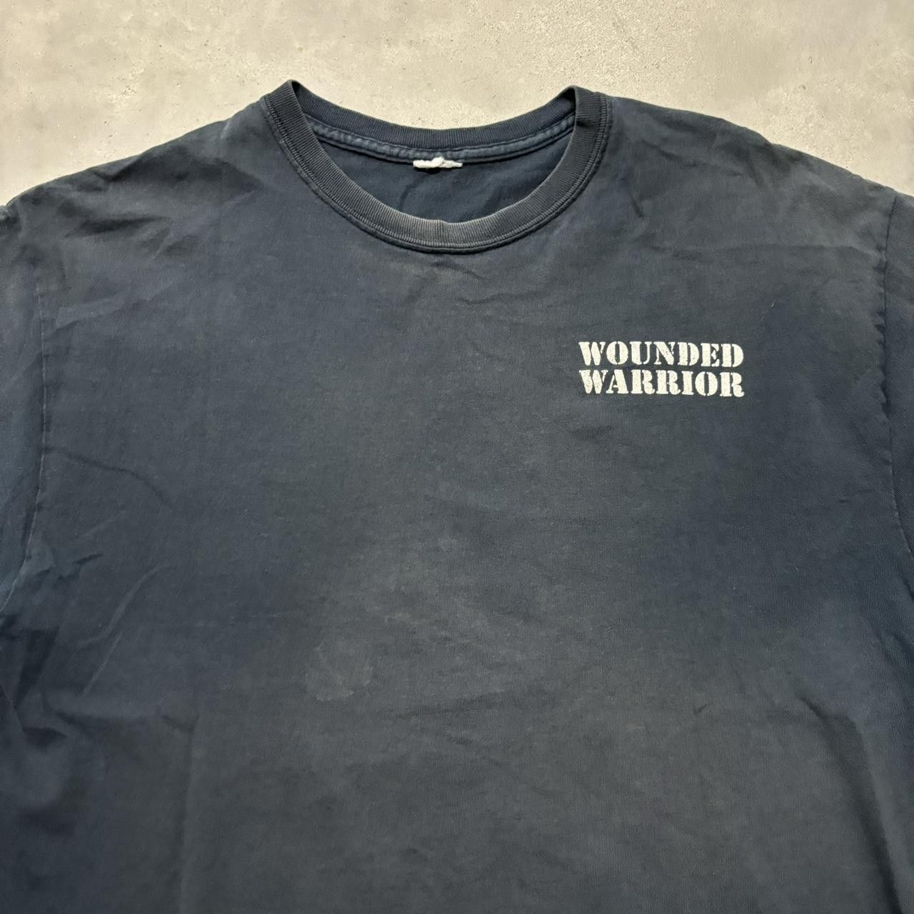 Japanese Brand × Vintage Crazy Vintage Y2K/2000s Sunfaded Black Wounded Warrior Military Graphic Tee! Size US L / EU 52-54 / 3 - 3 Thumbnail