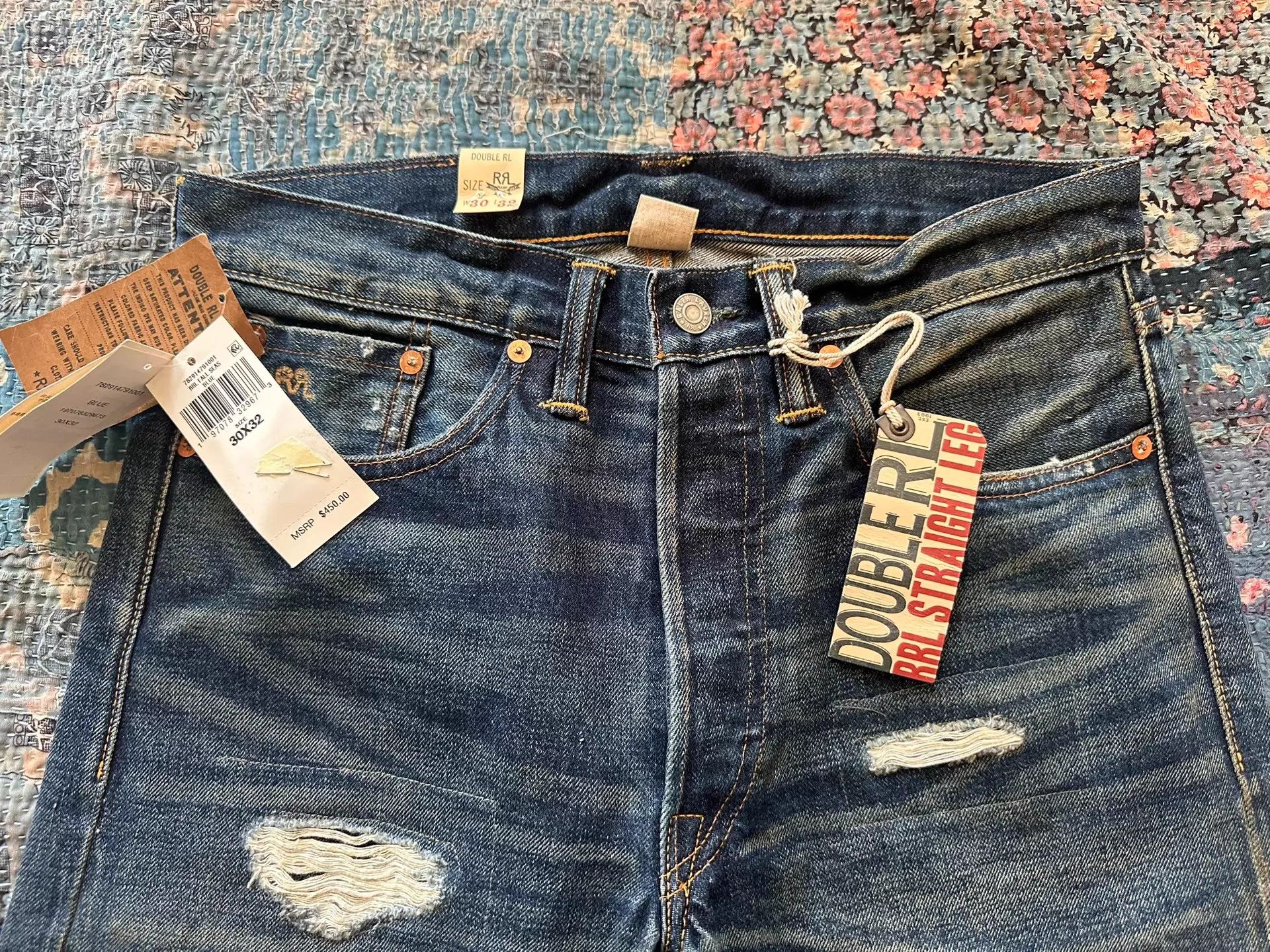 RRL Ralph Lauren RRL Vintage Distressed Ripped Straight Jeans 30x32 Size US 30 / EU 46 - 5 Thumbnail
