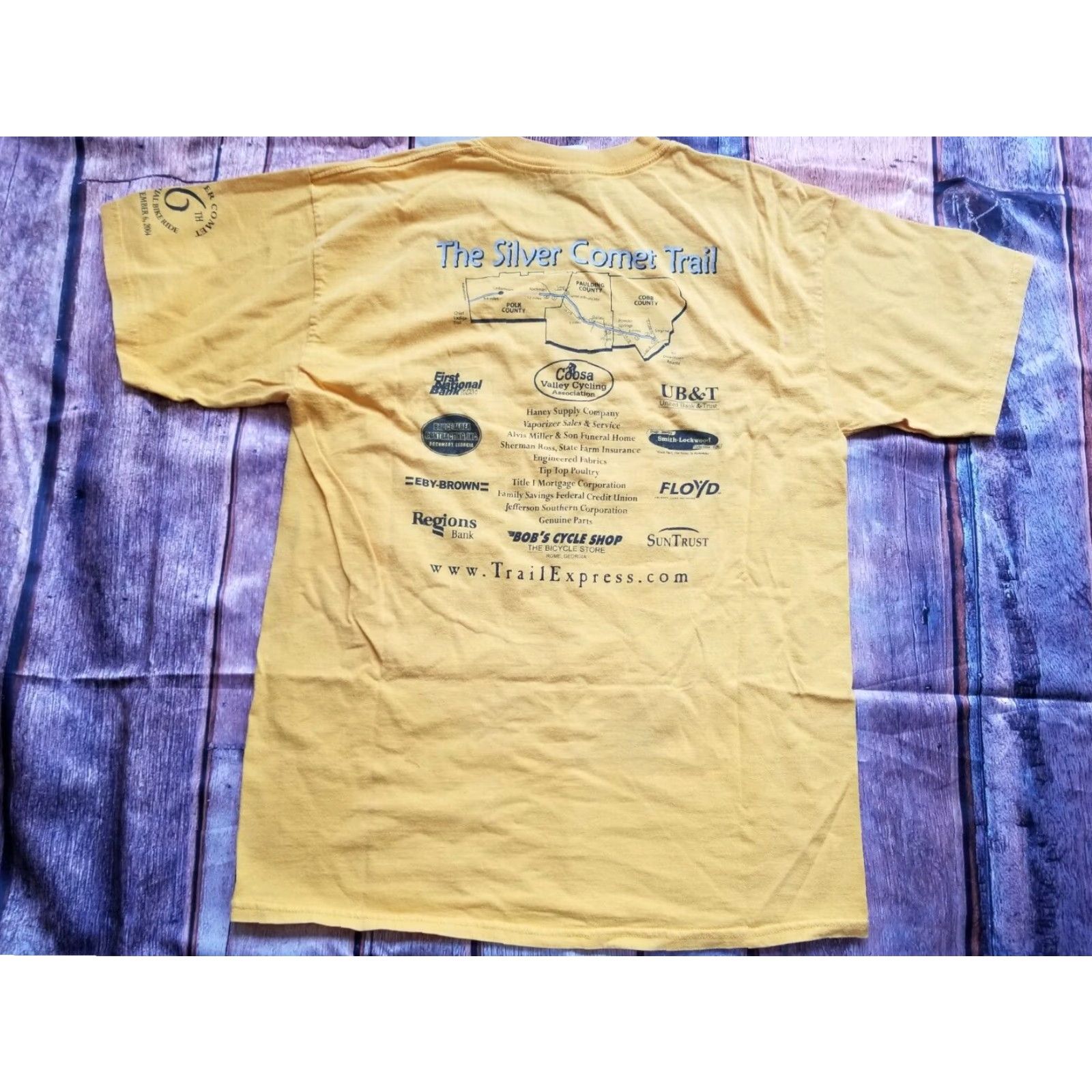 Gildan 2004 Cedartown GA Bike Ride Graphic Tee Yellow Mens Large Double Sided T-Shirt Size US L / EU 52-54 / 3 - 3 Thumbnail