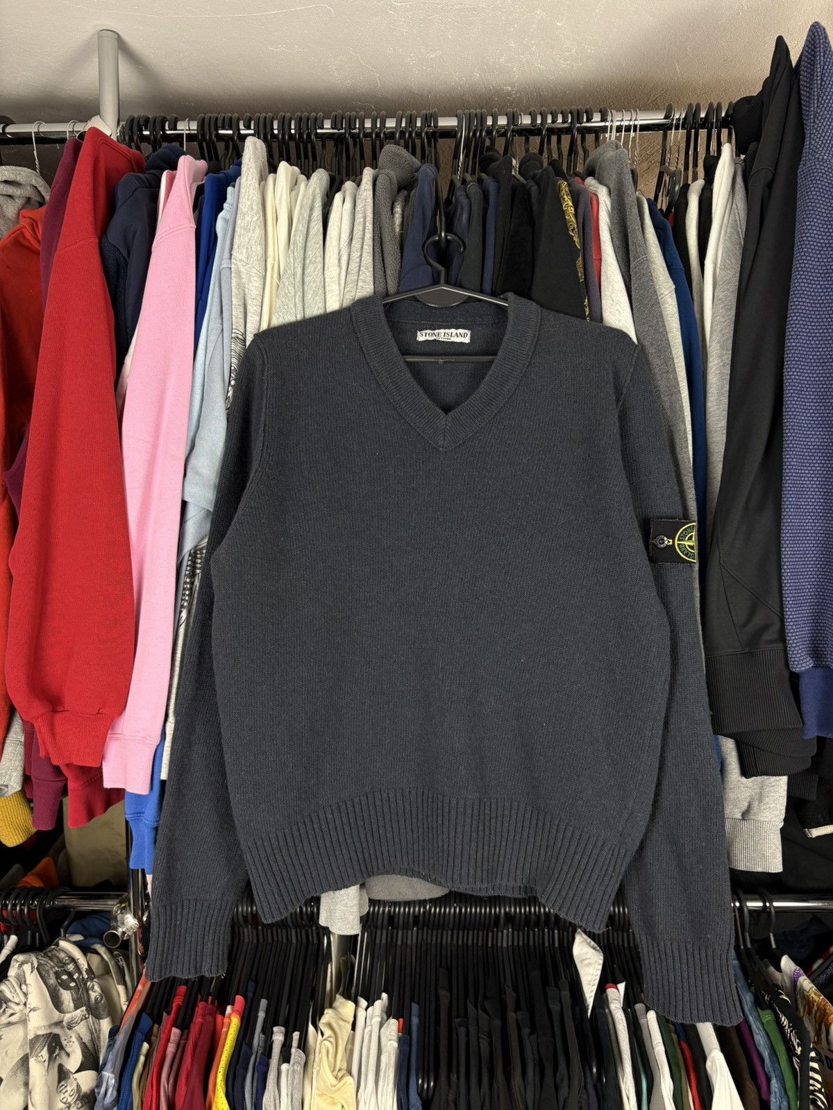 Massimo Osti × Stone Island STONE ISLAND Sweater V-Neck Heavy Knit Cotton Vintage SS 00 Size US M / EU 48-50 / 2 - 1 Thumbnail